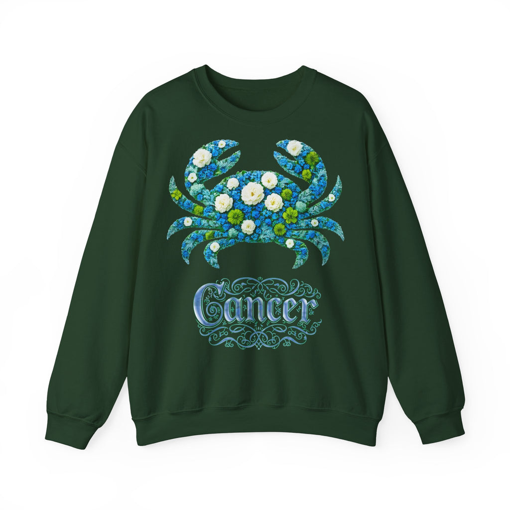 Krebs: Frontprint, Unisex Sweatshirt, florales Sternzeichen, Zodiac Astrologie (Cancer)