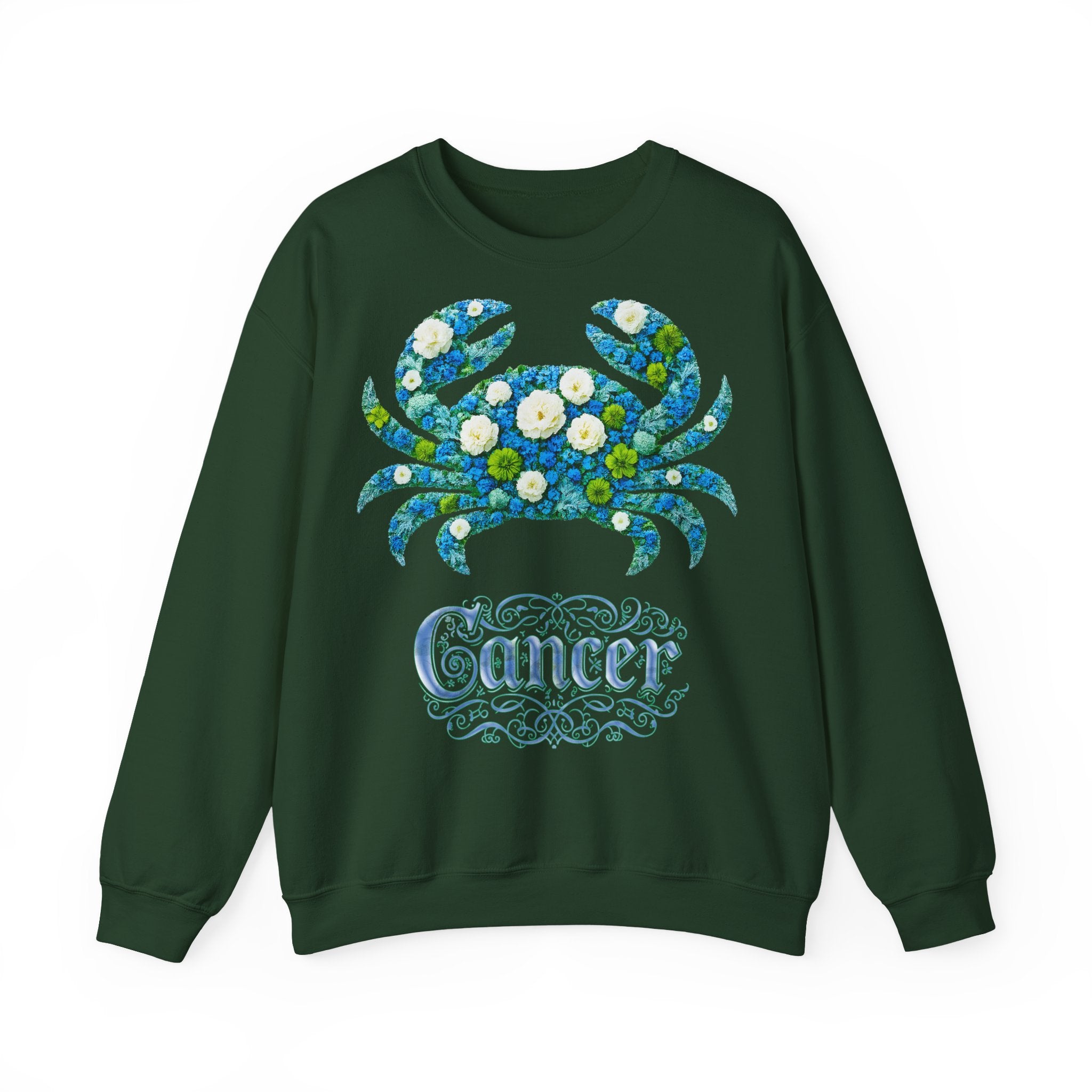 Krebs: Frontprint, Unisex Sweatshirt, florales Sternzeichen, Zodiac Astrologie (Cancer)