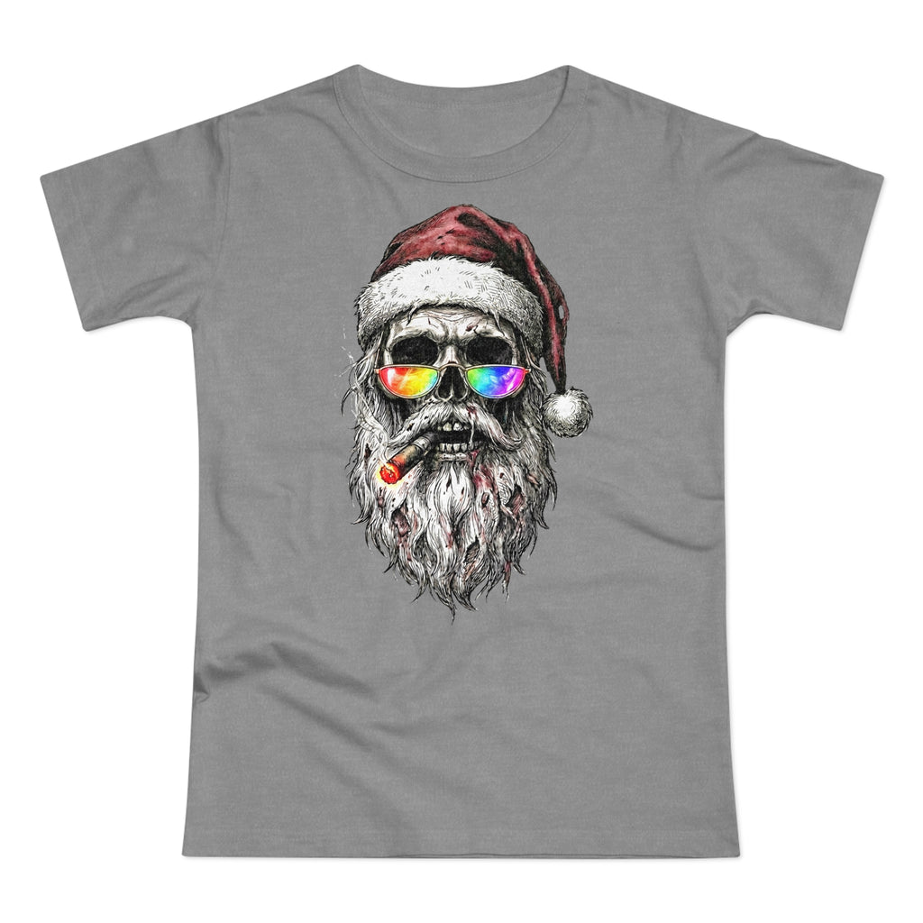 Dark-Santa: Frontprint, Womens' T-Shirt, Skull Retro Sunglasses & Cigar Holiday Tee