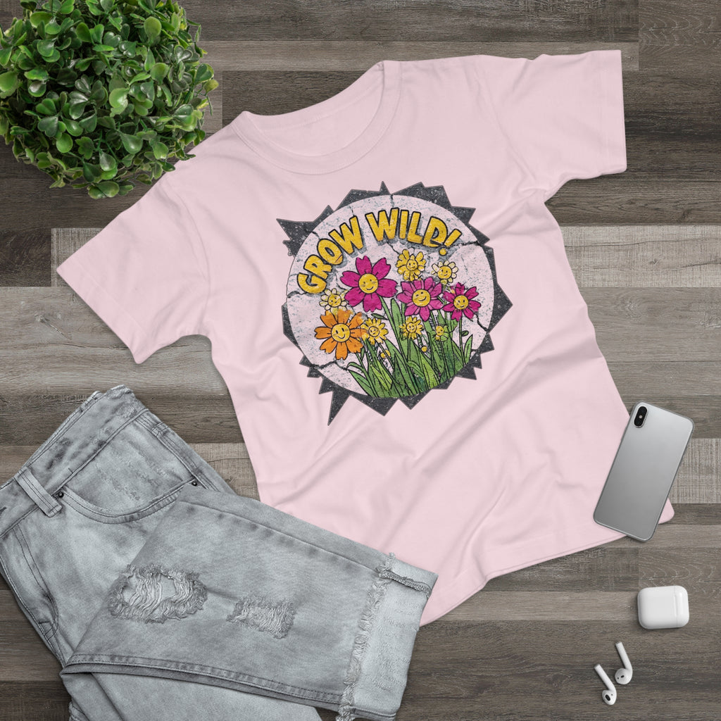Grow Wild', Frontprint, Women's T-Shirt, Floral Tee for Garden Lovers, Spring Fashion, Eco-Friendly Gift, Nature-Inspired Apparel