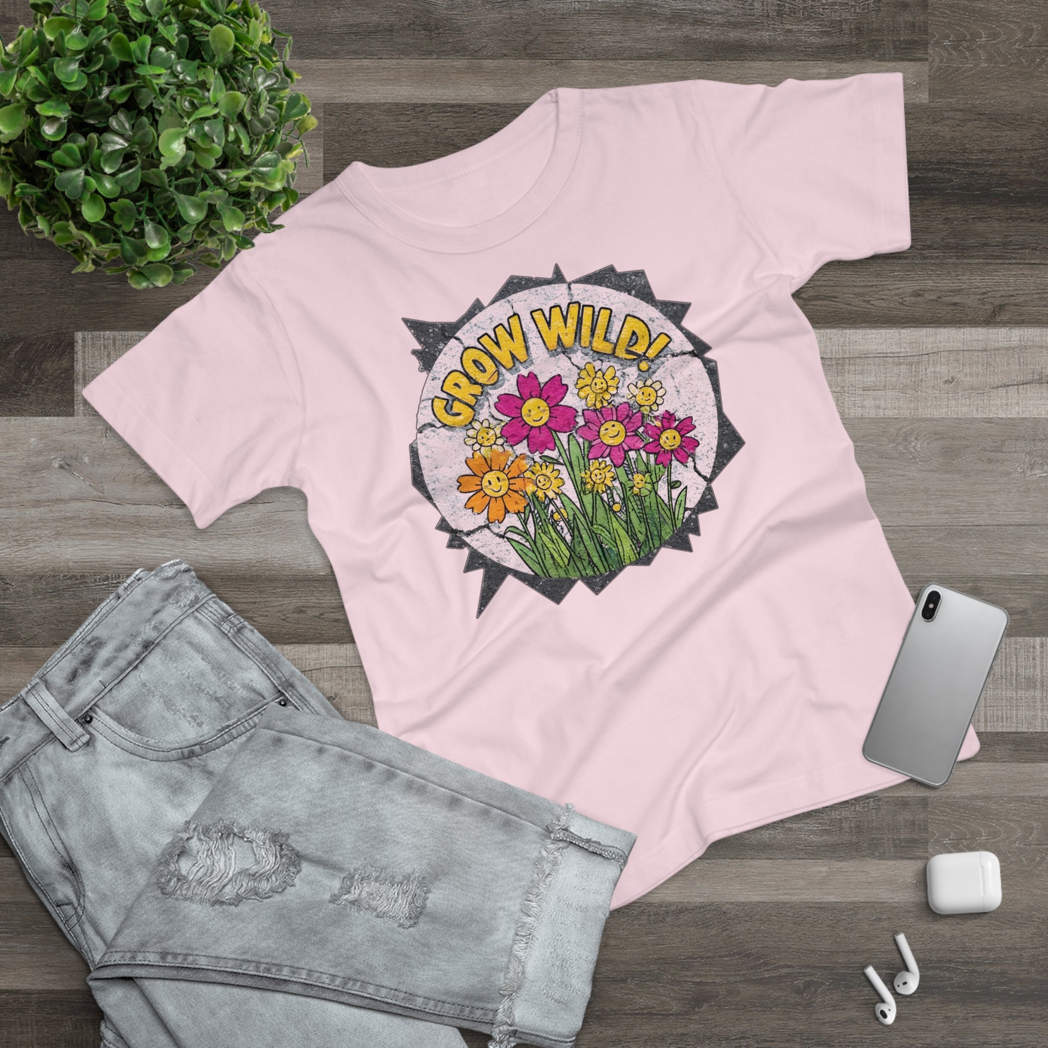 Grow Wild', Frontprint, Women's T-Shirt, Floral Tee for Garden Lovers, Spring Fashion, Eco-Friendly Gift, Nature-Inspired Apparel