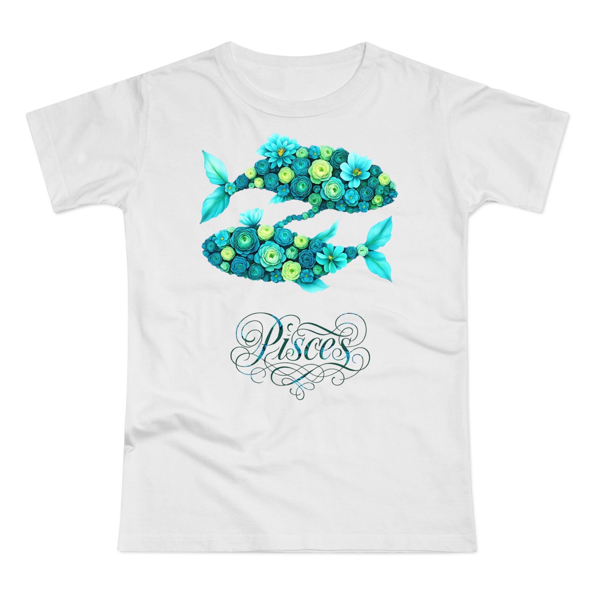 Fische: Frontprint, Womens' T-Shirt, florales Sternzeichen, Zodiac Astrologie (Pisces)