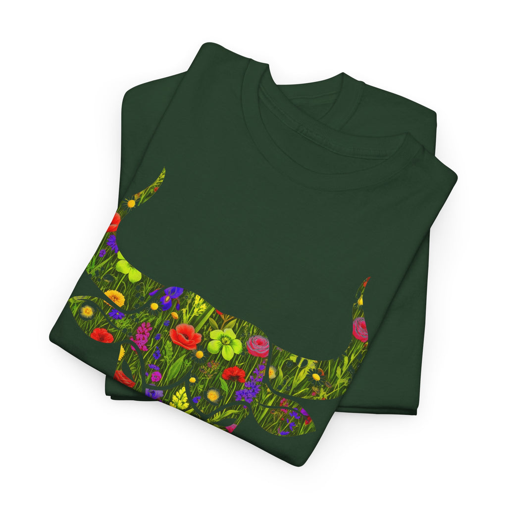 Stier: Frontprint, Unisex T-Shirt - Florales Sternzeichen Astrologie (Taurus)
