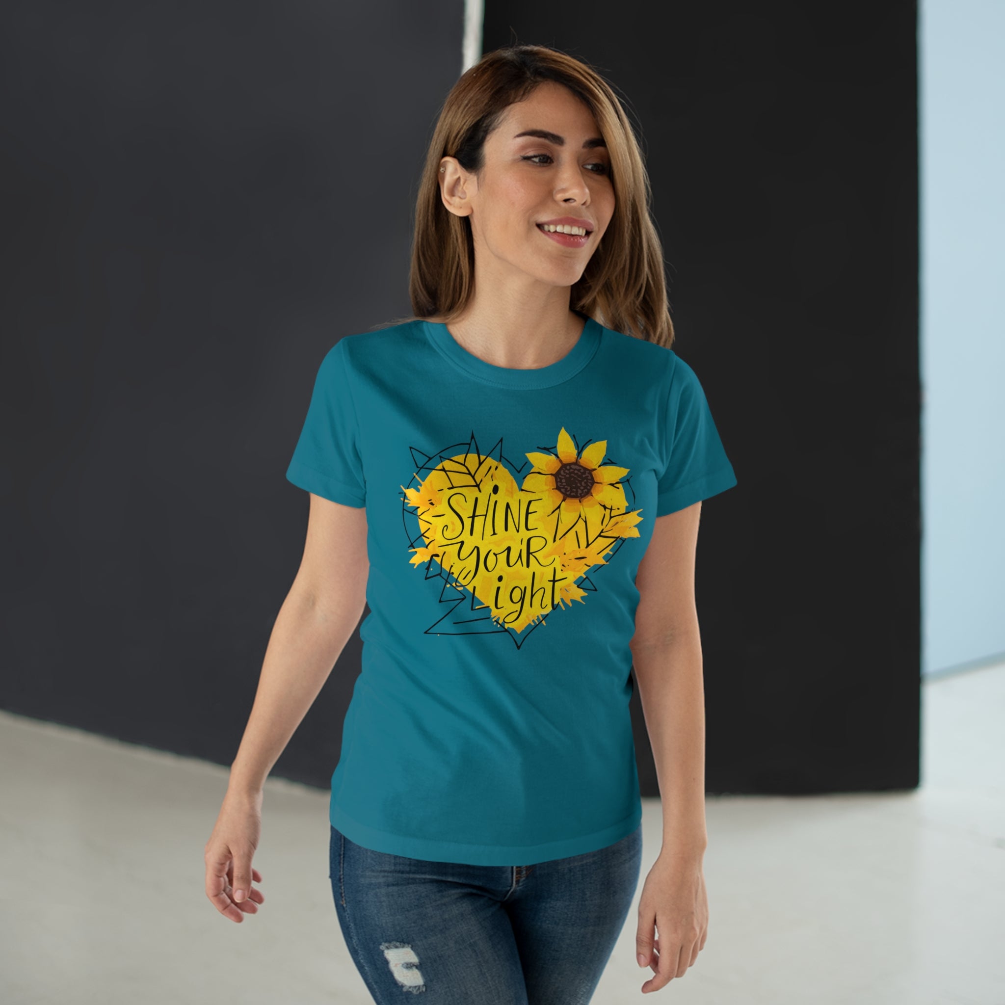 Sunflower Heart, Frontprint, Womens' T-Shirt, Shine Your Light