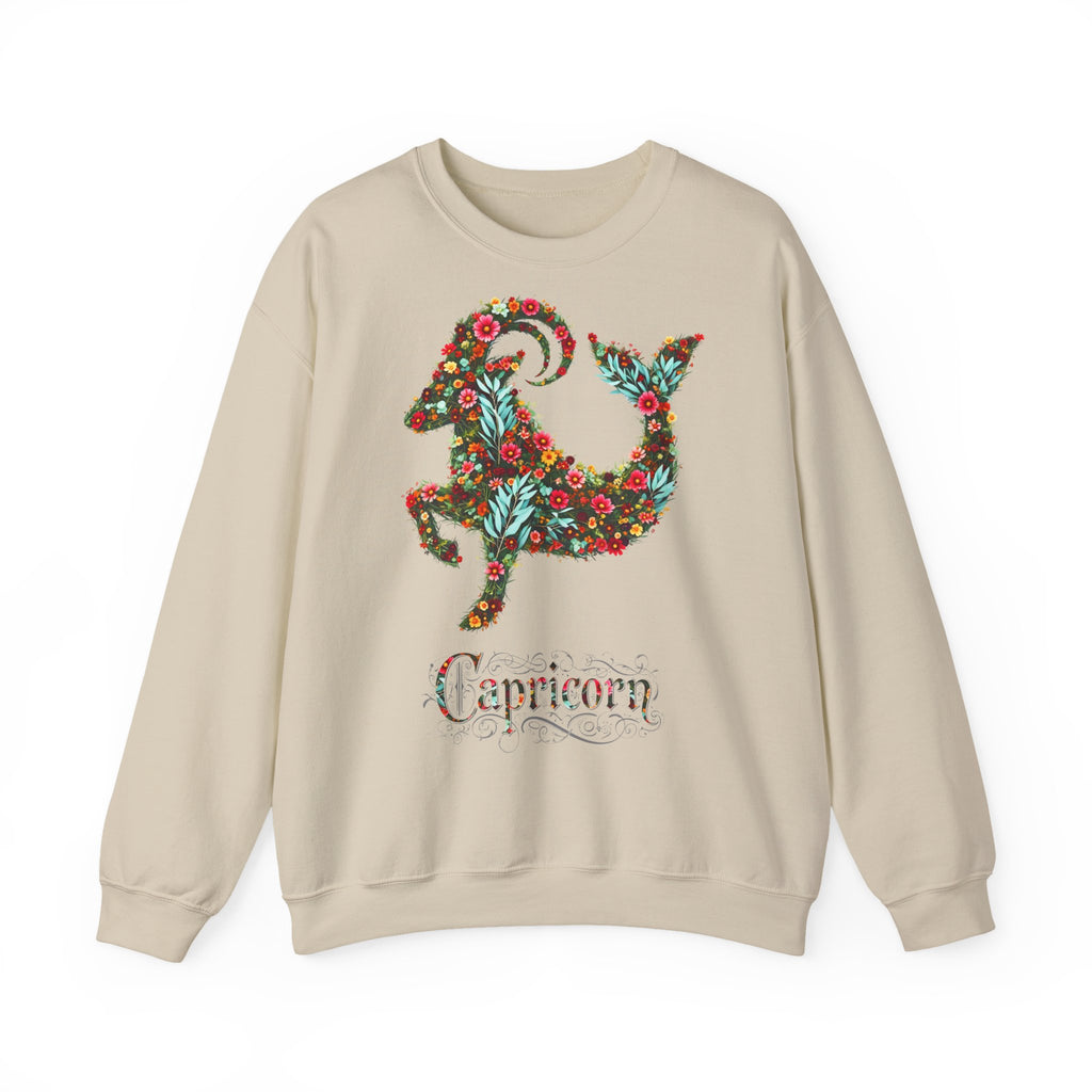 Steinbock: Frontprint, Unisex Sweatshirt, florales Sternzeichen, Zodiac Astrologie (Capricorn)