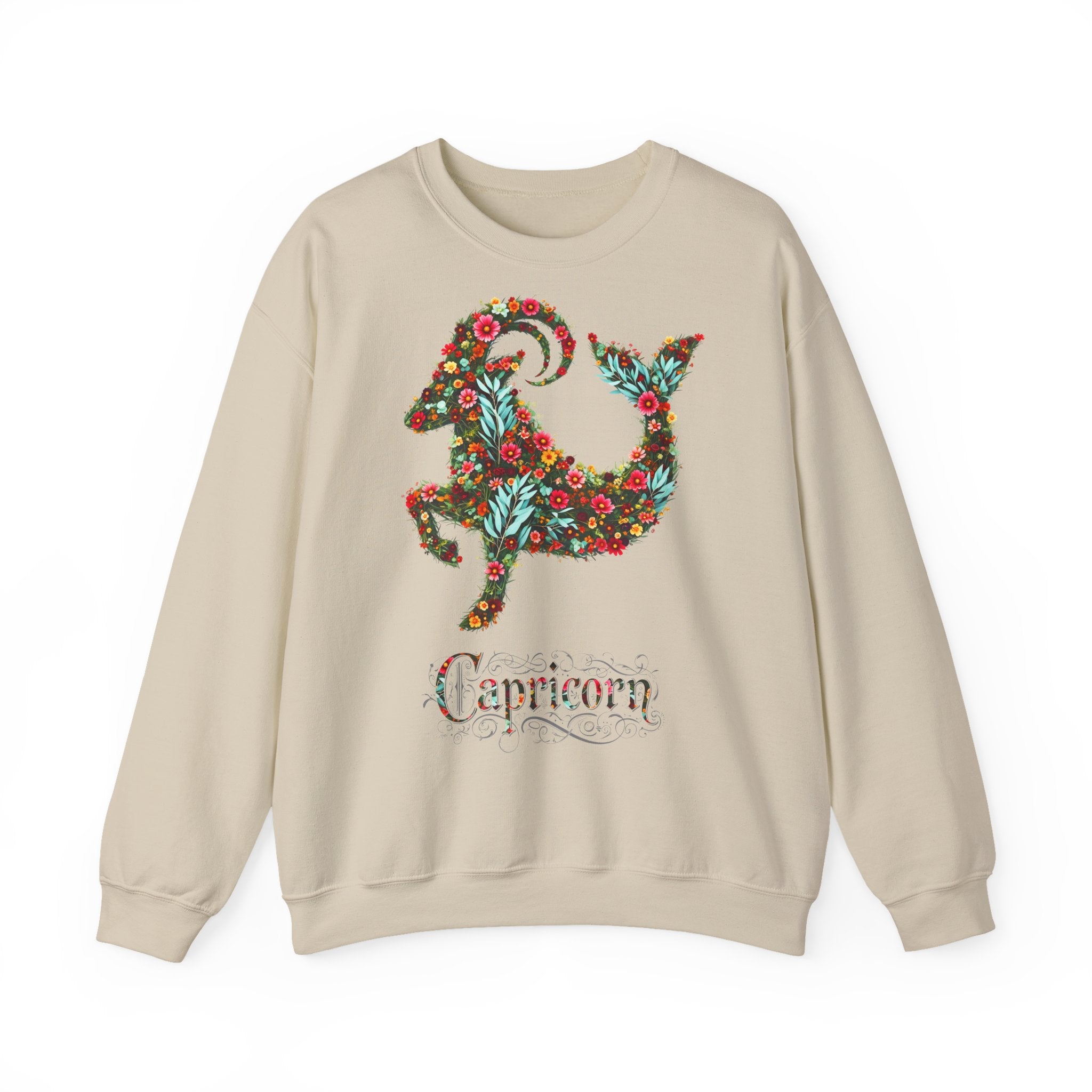 Steinbock: Frontprint, Unisex Sweatshirt, florales Sternzeichen, Zodiac Astrologie (Capricorn)