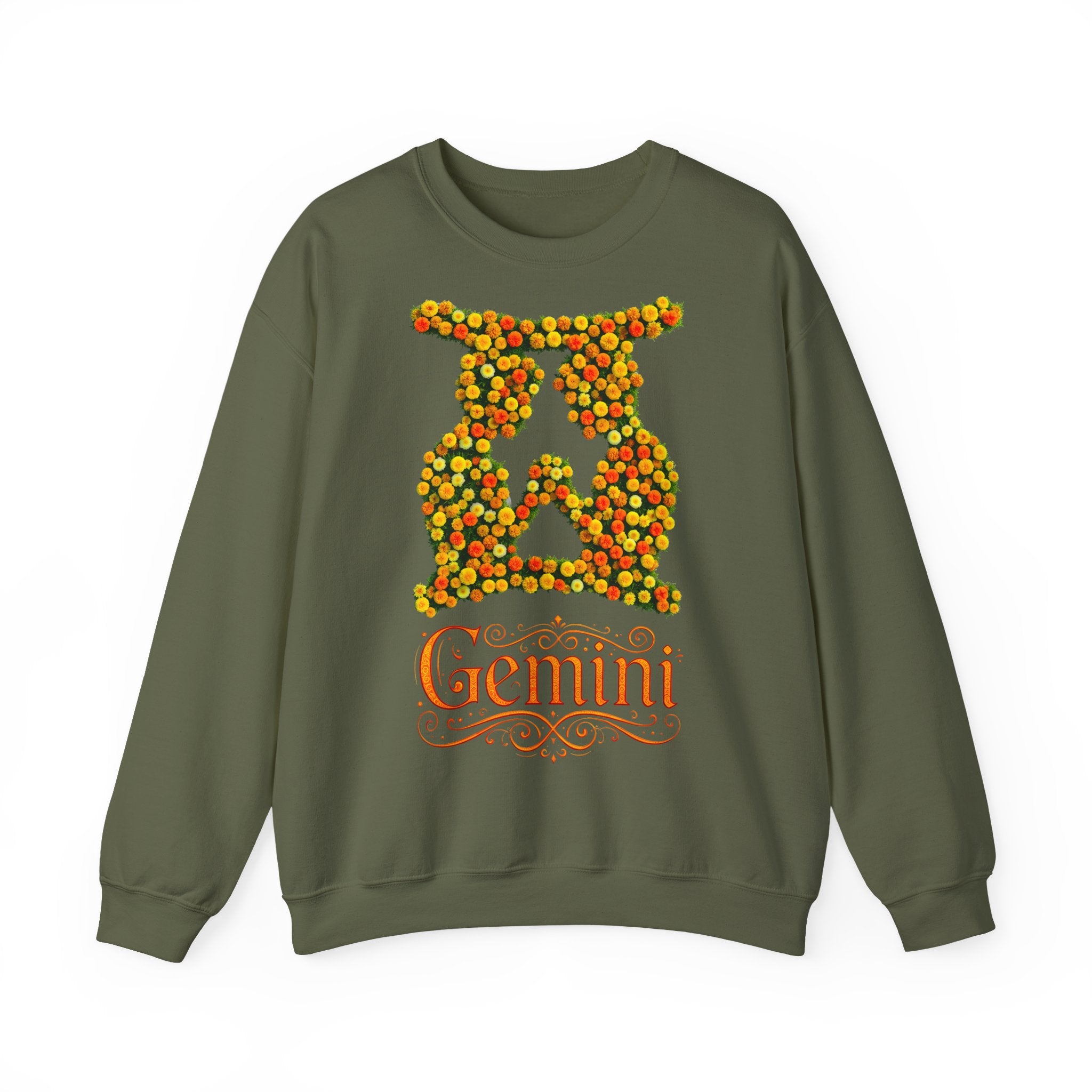 Zwilling: Frontprint, Unisex Sweatshirt, florales Sternzeichen, Zodiac Astrologie (Gemini)