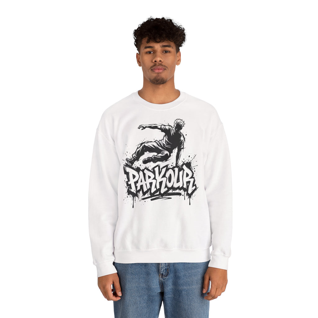 Parkour 07: Frontprint, Unisex Sweatshirt - Urban Stunt Silhouette Crewneck