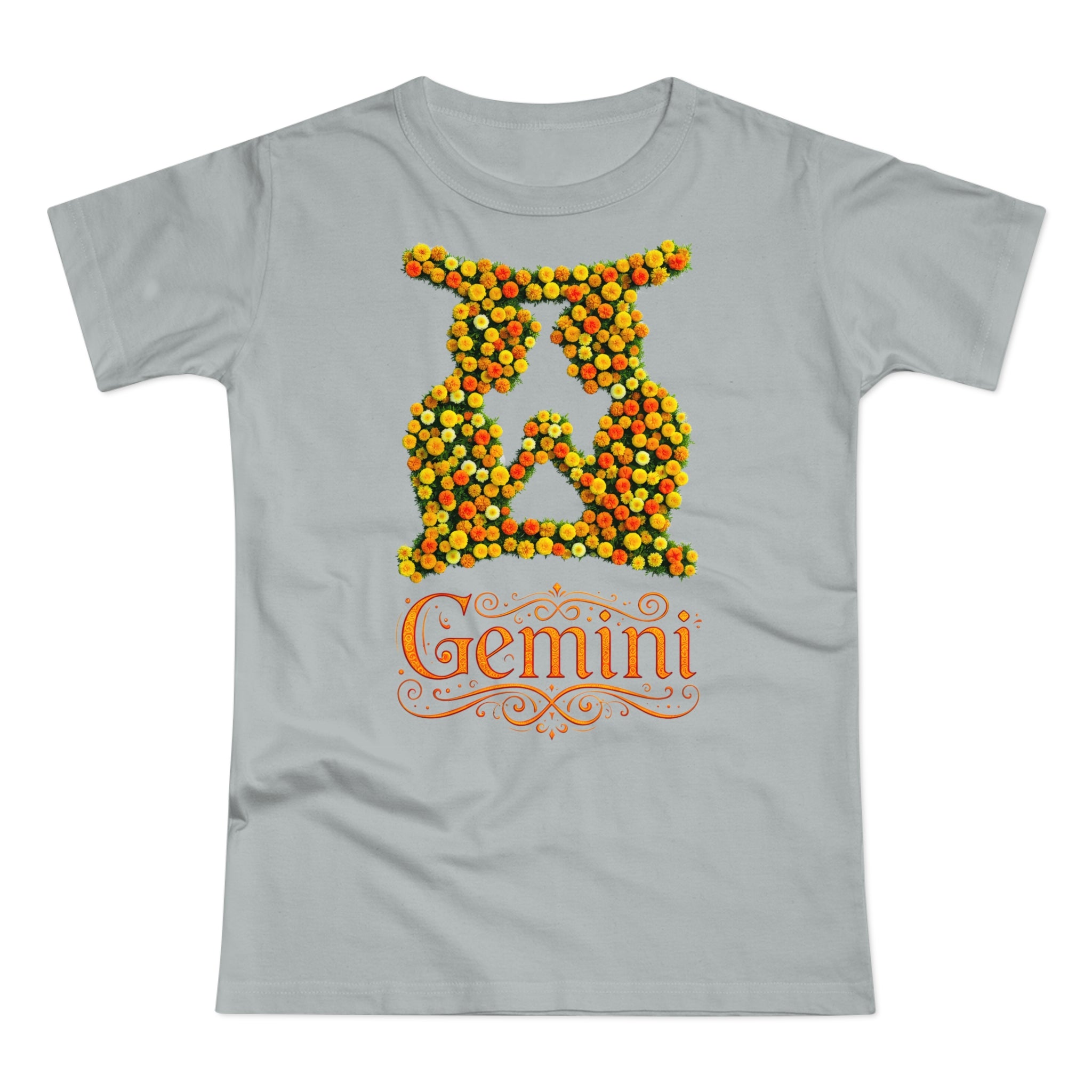 Zwilling: Frontprint, Womens' T-Shirt, florales Sternzeichen, Zodiac Astrologie (Gemini)