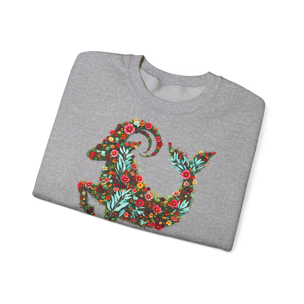 Steinbock: Frontprint, Unisex Sweatshirt, florales Sternzeichen, Zodiac Astrologie (Capricorn)