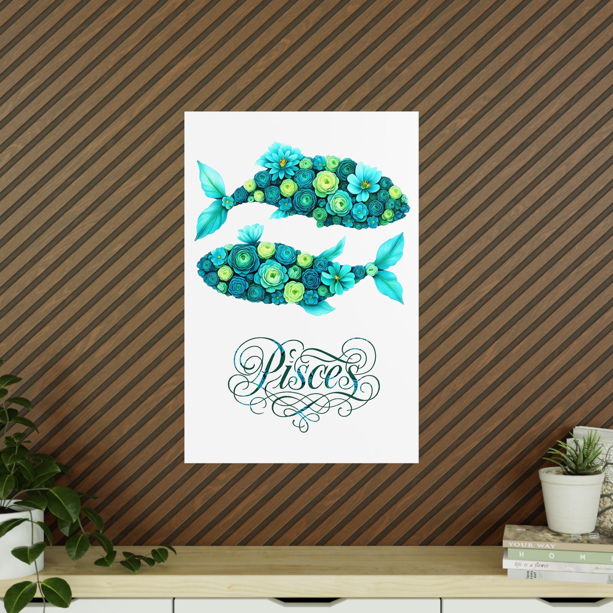 Poster 60 x 90: Fische (Sternzeichen-Collection) - Floral Pisces Zodiac