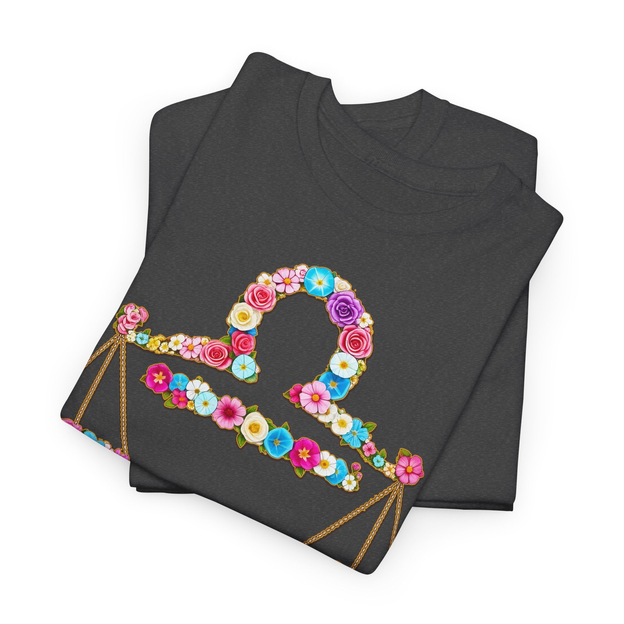 Waage: Frontprint, Unisex T-Shirt - Florales Sternzeichen Astrologie (Libra)