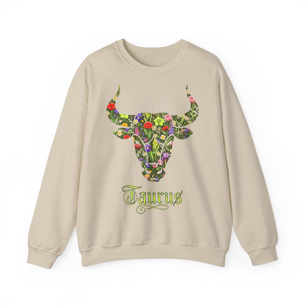 Stier: Frontprint, Unisex Sweatshirt, florales Sternzeichen, Zodiac Astrologie (Taurus)