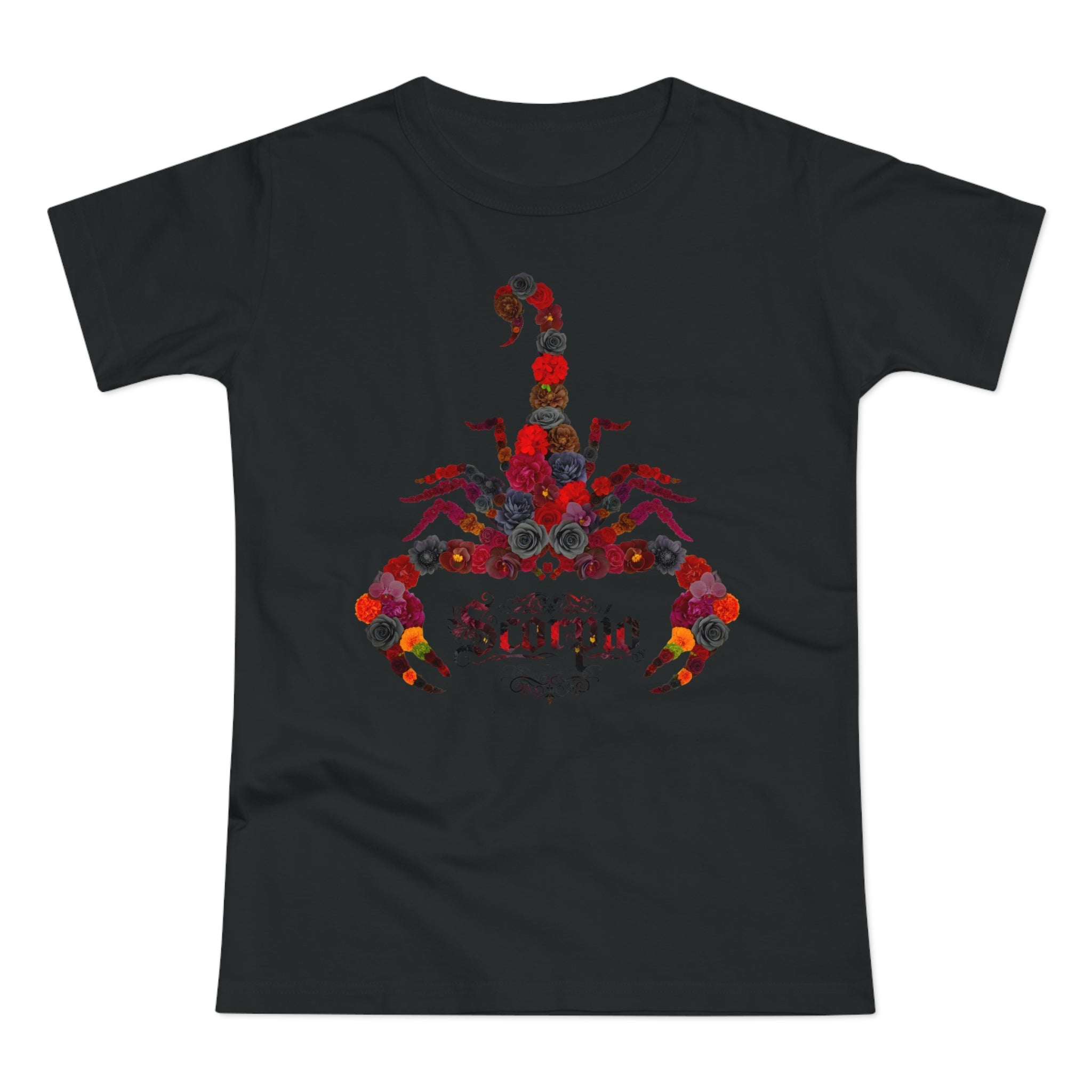 Skorpion: Frontprint, Womens' T-Shirt, florales Sternzeichen, Zodiac Astrologie (Scorpio)