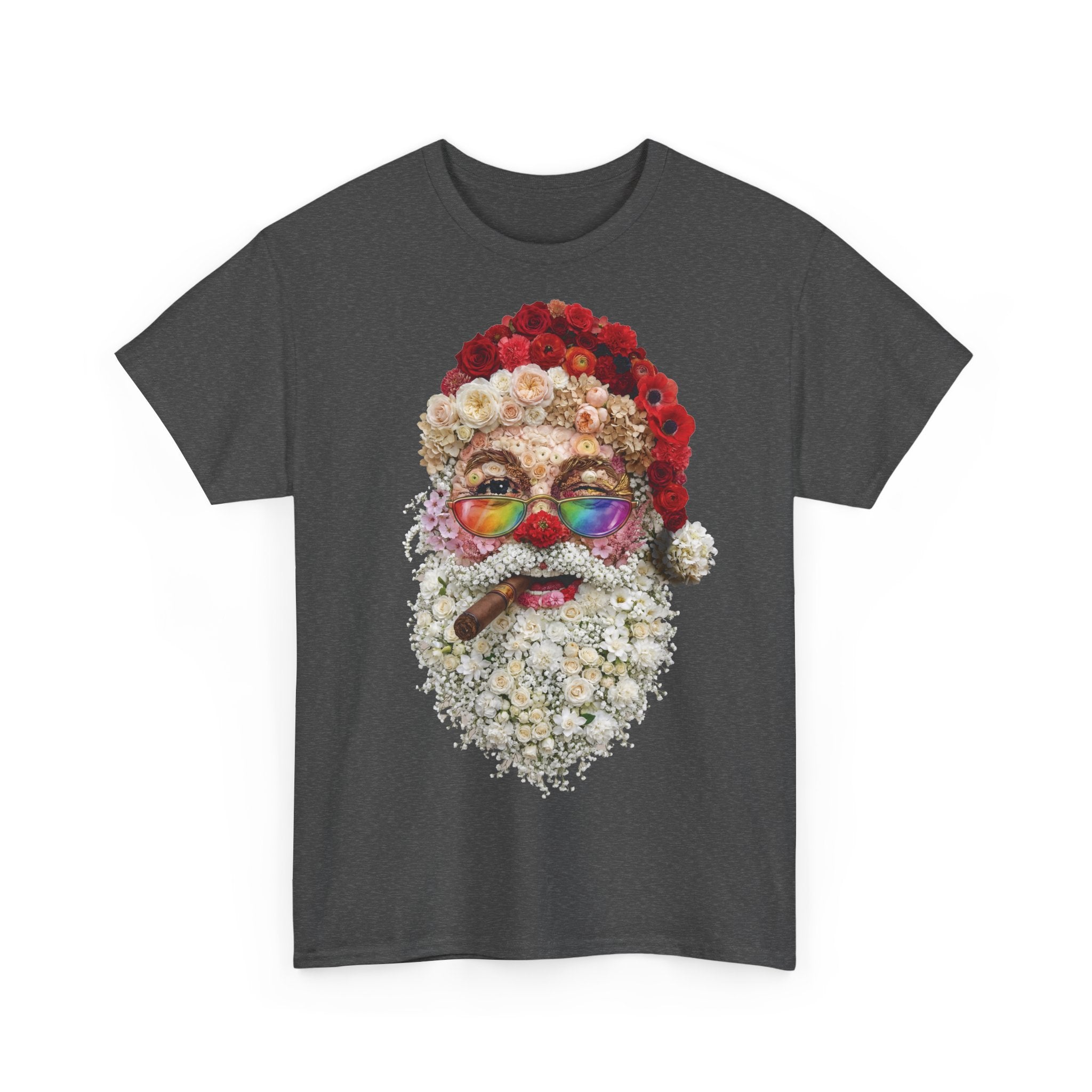 Blumen-Santa: Frontprint, Unisex T-Shirt, Floral Colorful Retro Santa with Cigar Weihnachten