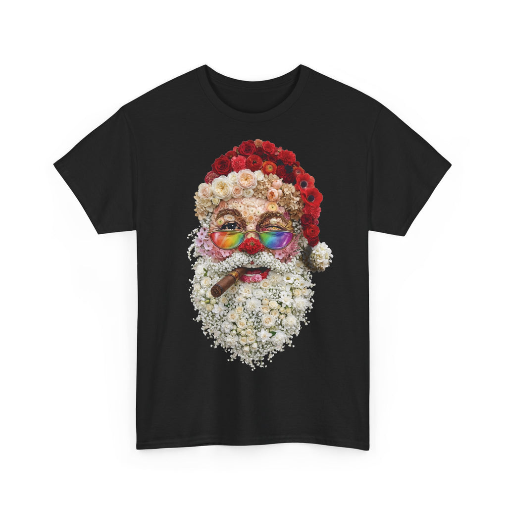 Blumen-Santa: Frontprint, Unisex T-Shirt, Floral Colorful Retro Santa with Cigar Weihnachten