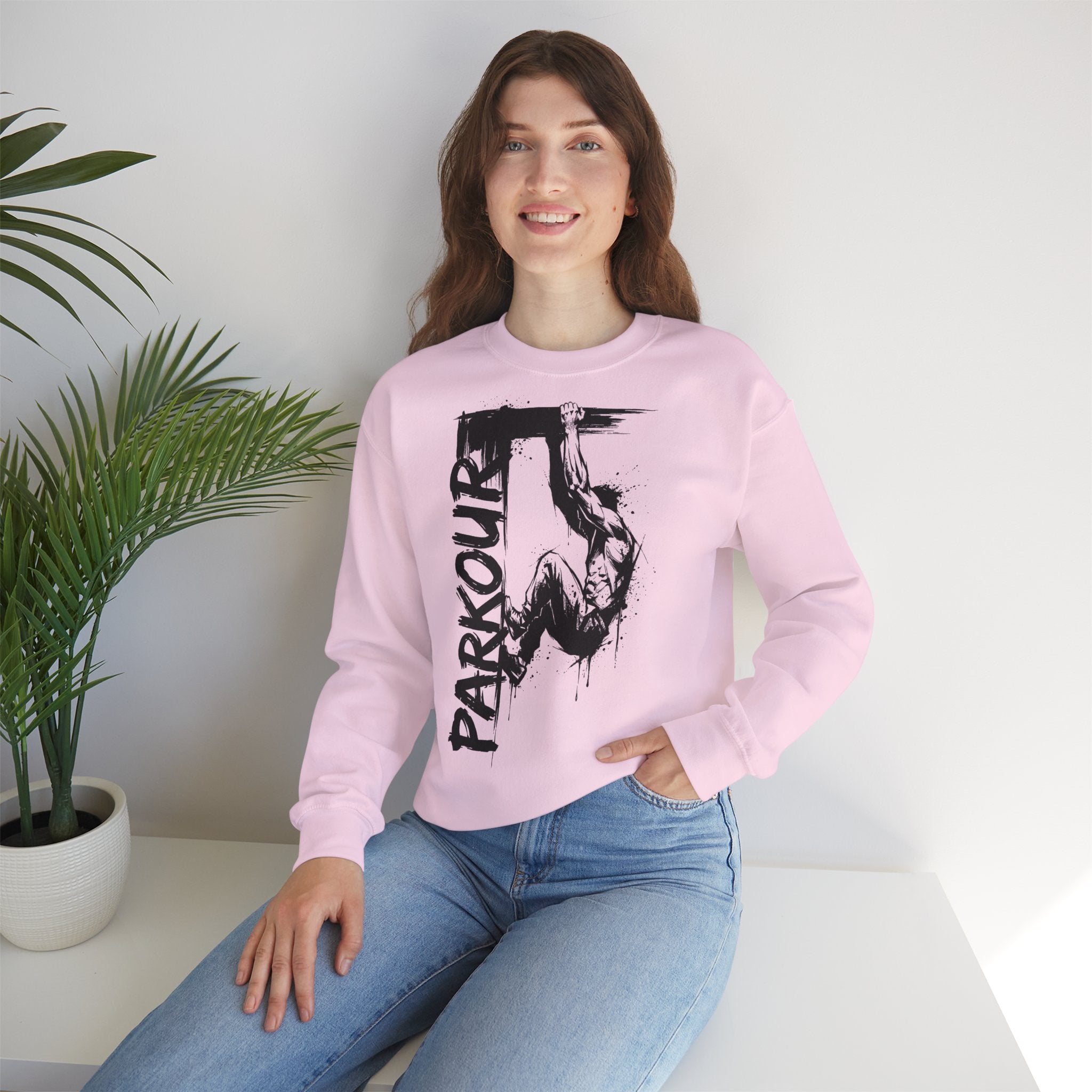 Parkour 08: Frontprint, Unisex Sweatshirt - Urban Stunt Silhouette Crewneck