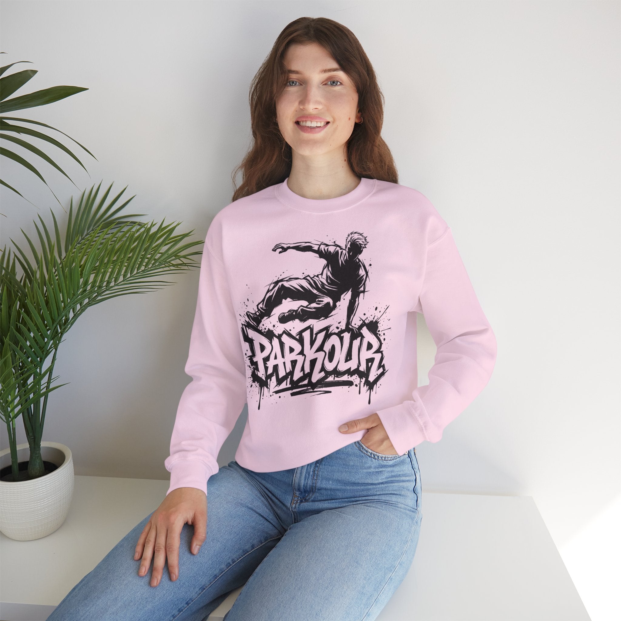 Parkour 07: Frontprint, Unisex Sweatshirt - Urban Stunt Silhouette Crewneck