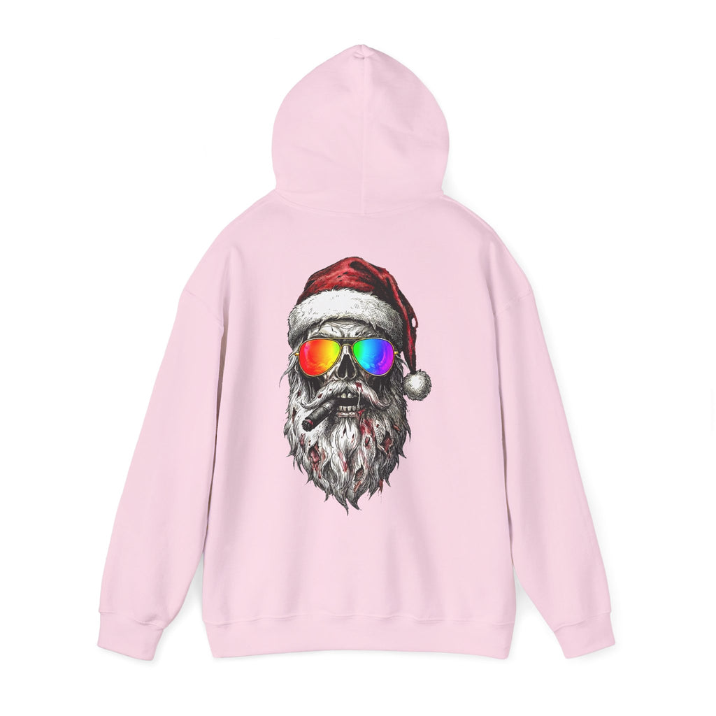 Pilot-Santa: Backprint, Unisex Hoodie Skull with Rainbow Sunglasses – Christmas Punk Pullover