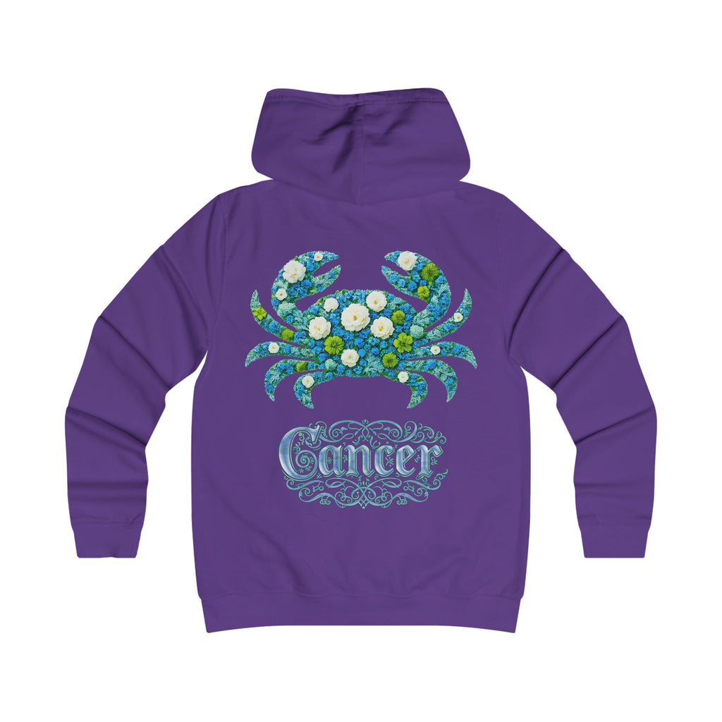 Krebs: Backprint, Womens' Hoodie - florales Sternzeichen, Zodiac (Cancer)
