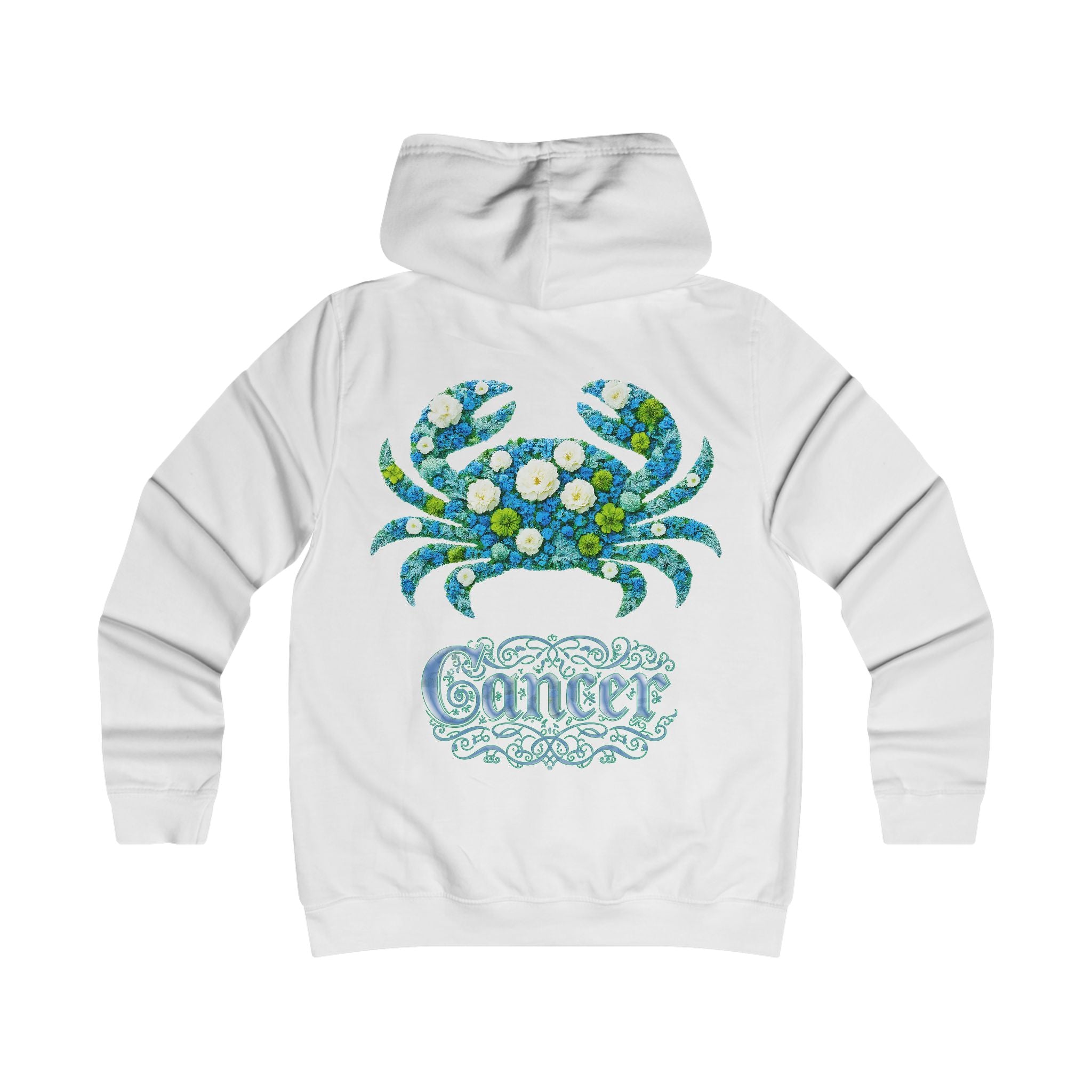 Krebs: Backprint, Womens' Hoodie - florales Sternzeichen, Zodiac (Cancer)