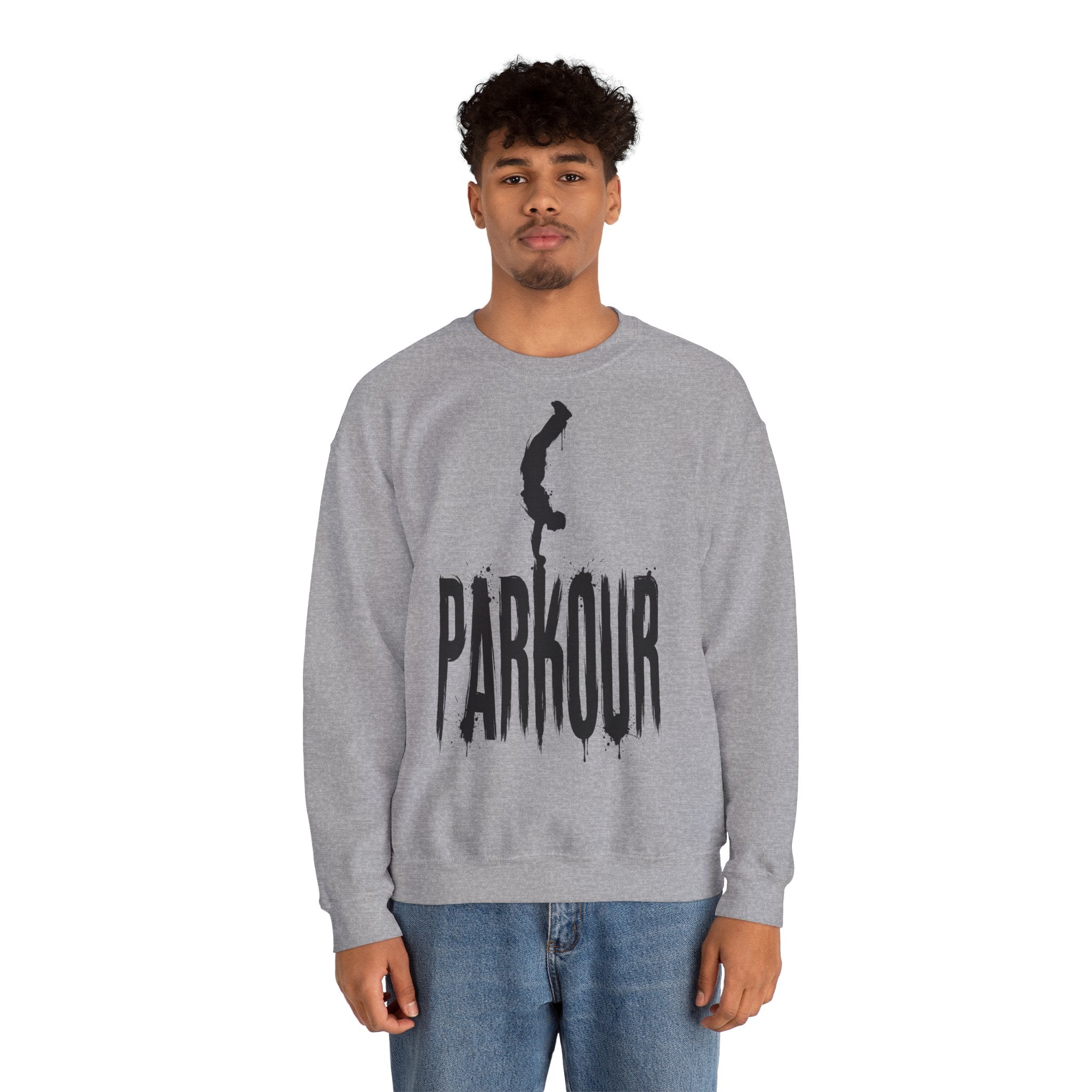 Parkour 03: Frontprint, Unisex Sweatshirt - Urban Stunt Silhouette Crewneck