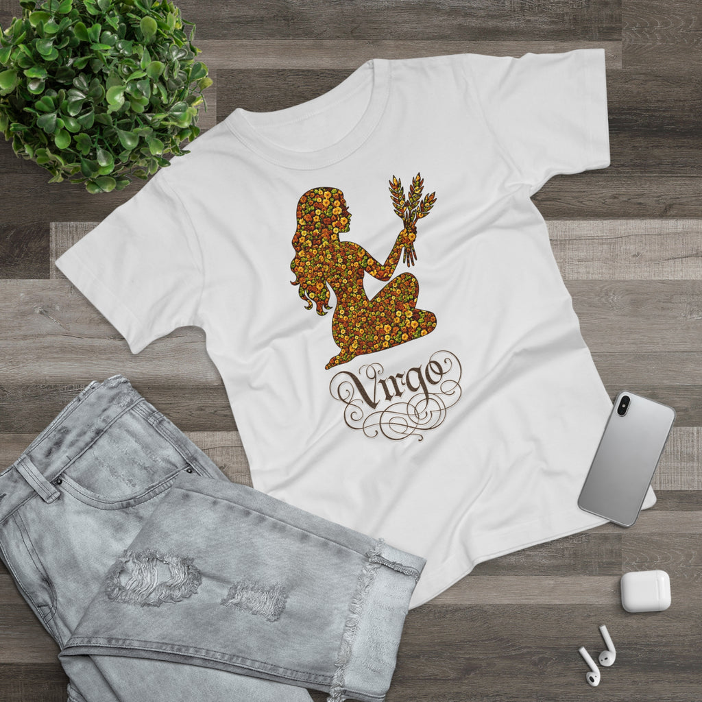 Jungfrau: Frontprint, Womens' T-Shirt, florales Sternzeichen, Zodiac Astrologie (Virgo)