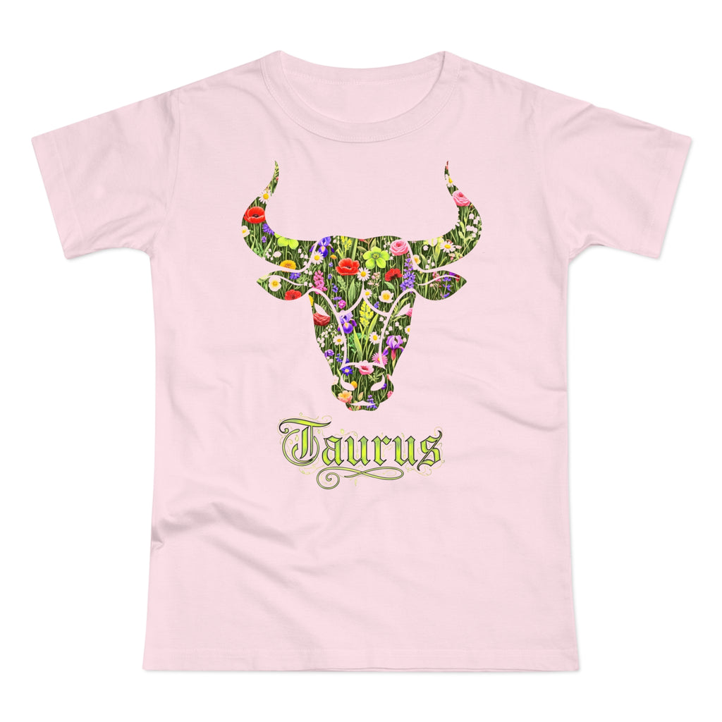 Stier: Frontprint, Womens' T-Shirt, florales Sternzeichen, Zodiac Astrologie (Taurus)