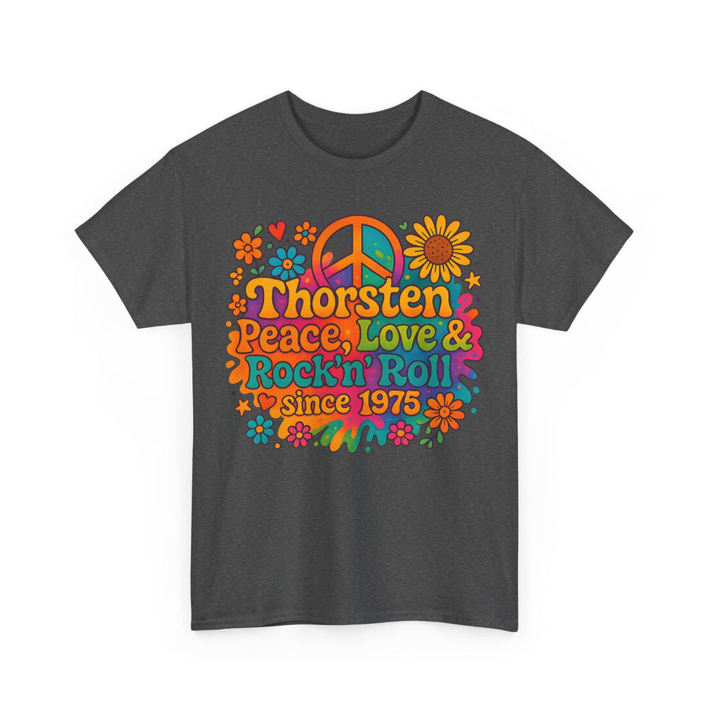 Thorsten, 1975, Retro Peace & Love Tee, Unisex Heavy Cotton Top, Vintage Rock'n'Roll Shirt, Music Lover Gift, 70s Inspired Fashion