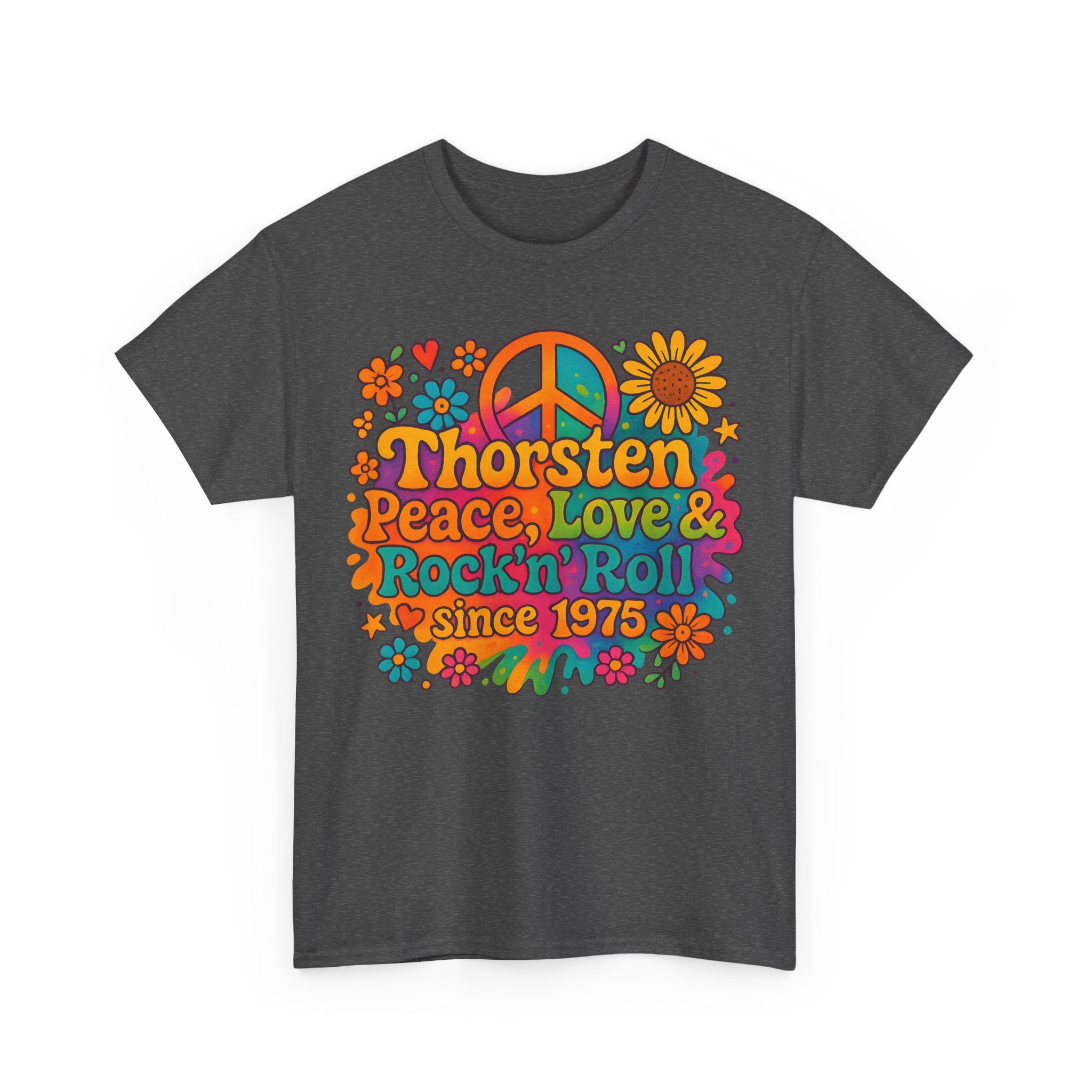 Thorsten, 1975, Retro Peace & Love Tee, Unisex Heavy Cotton Top, Vintage Rock'n'Roll Shirt, Music Lover Gift, 70s Inspired Fashion