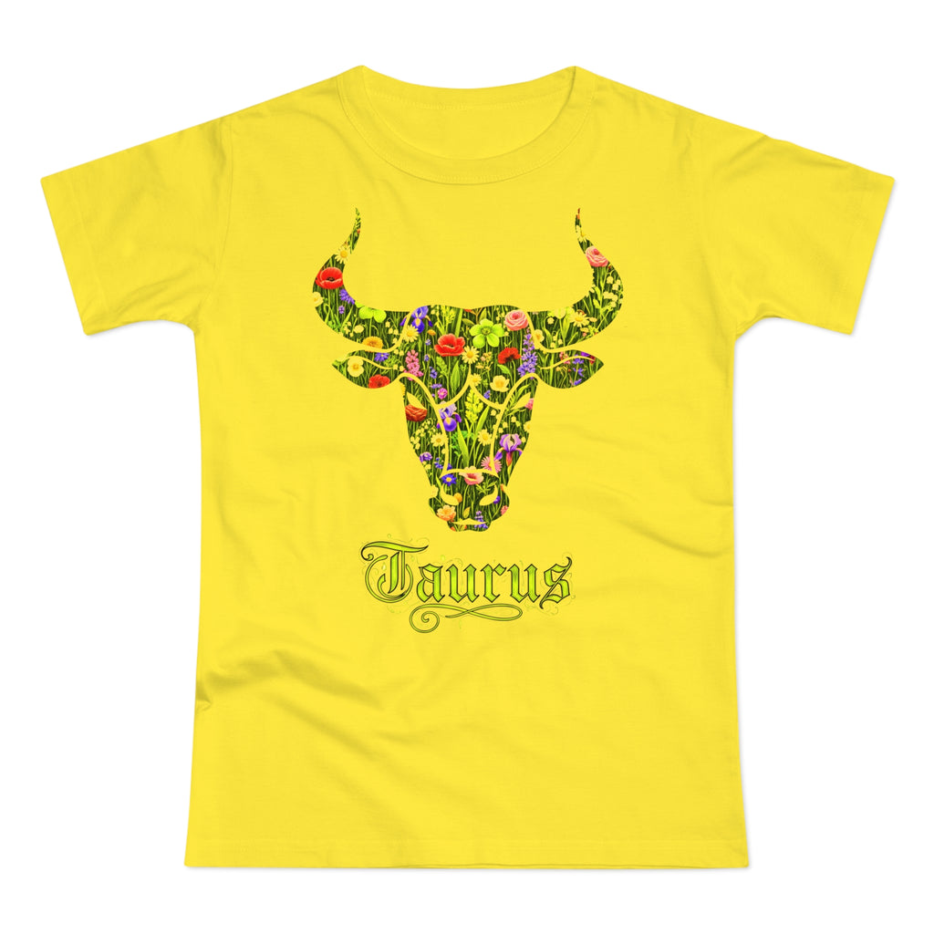 Stier: Frontprint, Womens' T-Shirt, florales Sternzeichen, Zodiac Astrologie (Taurus)