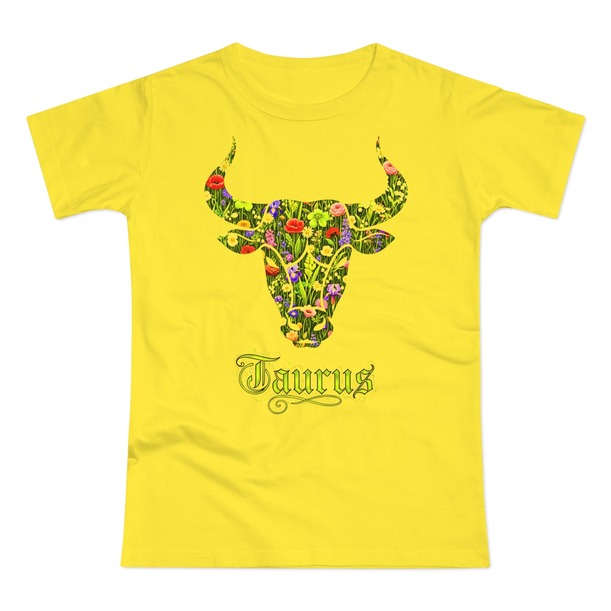 Stier: Frontprint, Womens' T-Shirt, florales Sternzeichen, Zodiac Astrologie (Taurus)