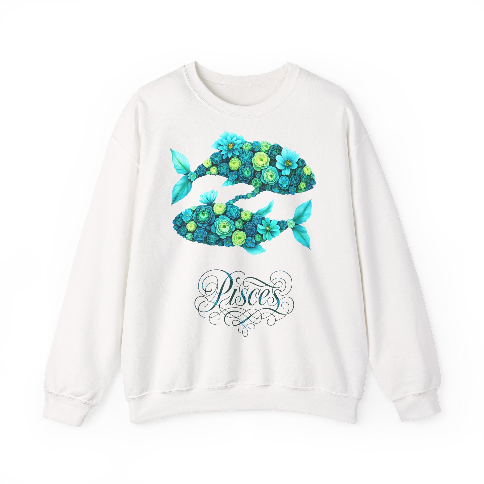 Fische: Frontprint, Unisex Sweatshirt, florales Sternzeichen, Zodiac Astrologie (Pisces)