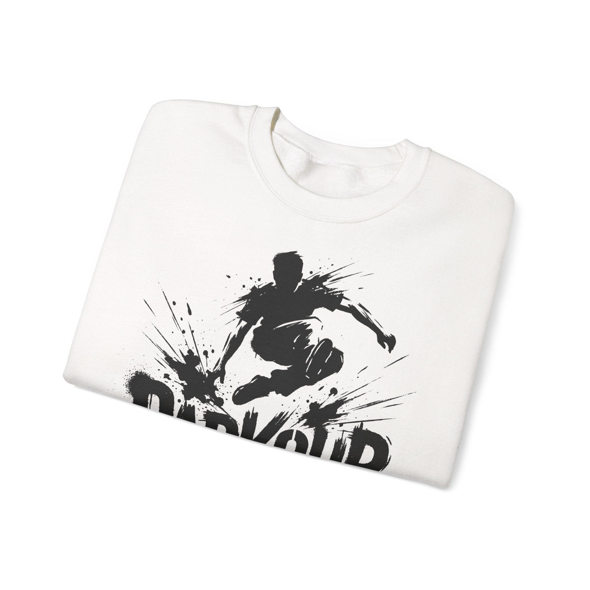 Parkour 01: Frontprint, Unisex Sweatshirt - Urban Stunt Silhouette Crewneck