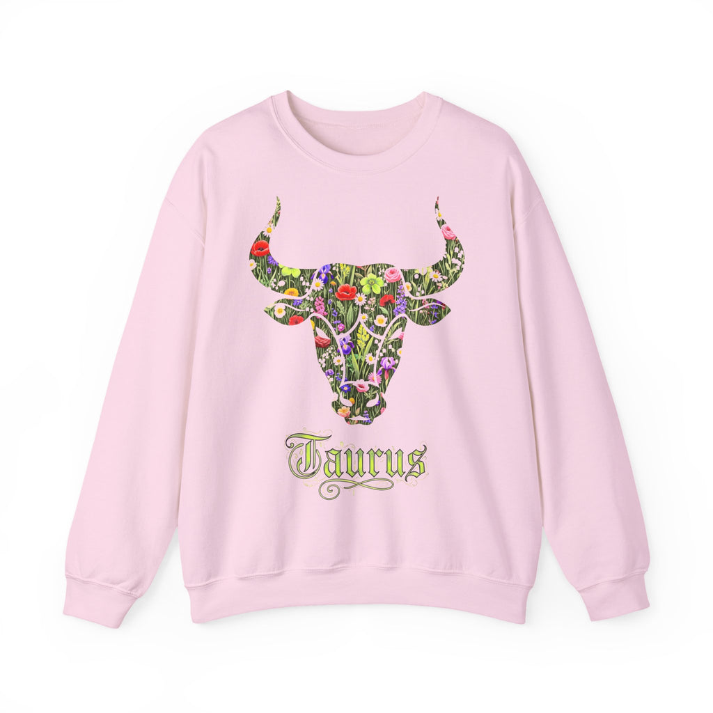 Stier: Frontprint, Unisex Sweatshirt, florales Sternzeichen, Zodiac Astrologie (Taurus)