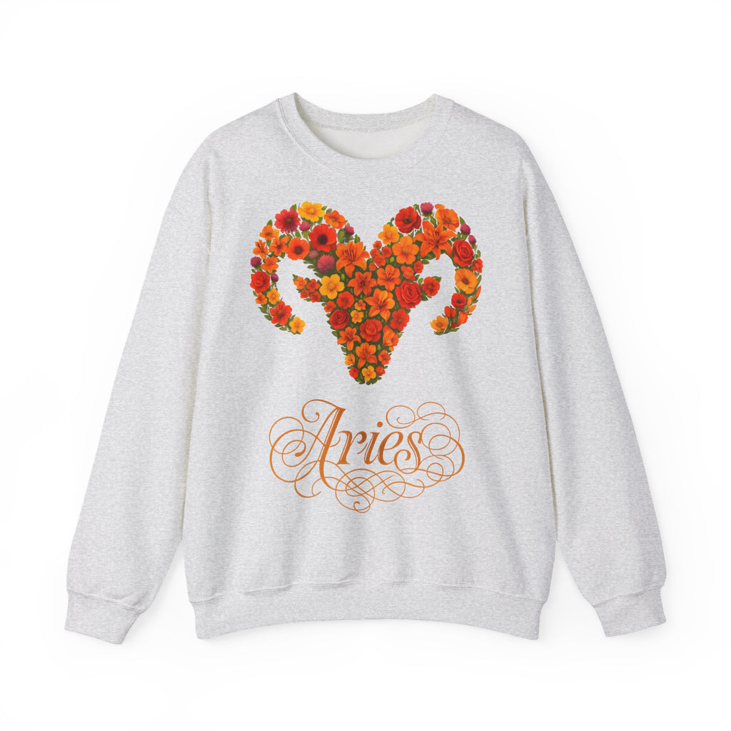 Widder: Frontprint, Unisex Sweatshirt, florales Sternzeichen, Zodiac Astrologie (Aries)