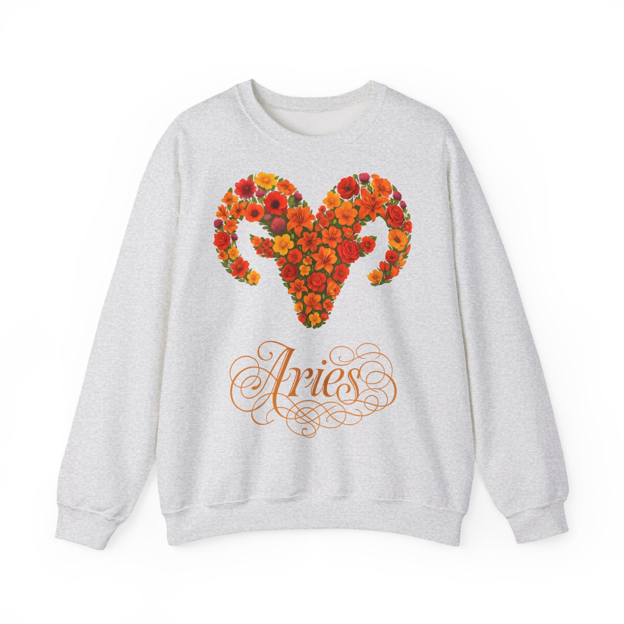 Widder: Frontprint, Unisex Sweatshirt, florales Sternzeichen, Zodiac Astrologie (Aries)