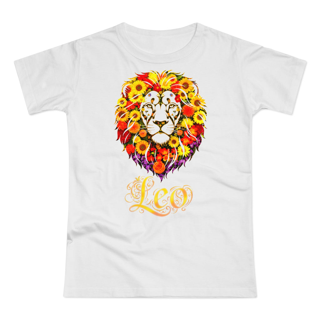 Löwe: Frontprint, Womens' T-Shirt, florales Sternzeichen, Zodiac Astrologie (Leo)