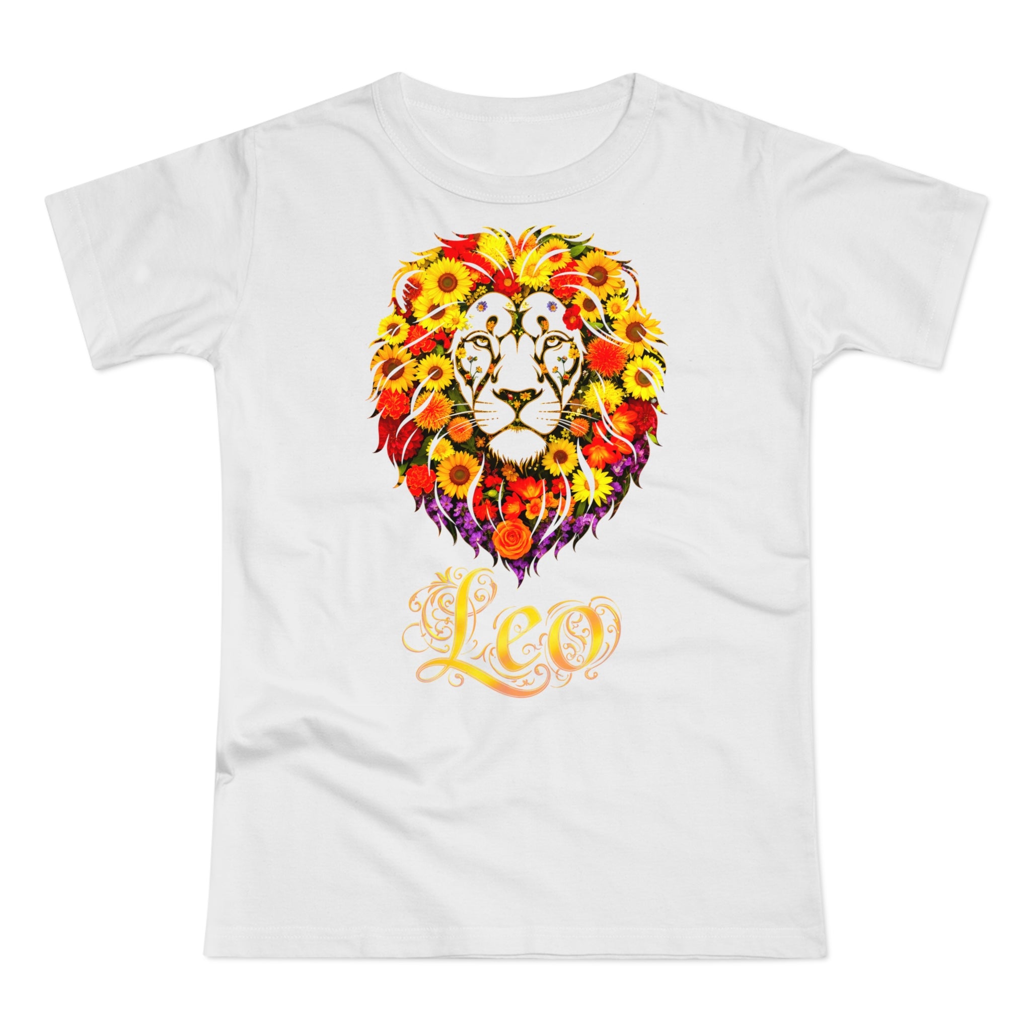 Löwe: Frontprint, Womens' T-Shirt, florales Sternzeichen, Zodiac Astrologie (Leo)
