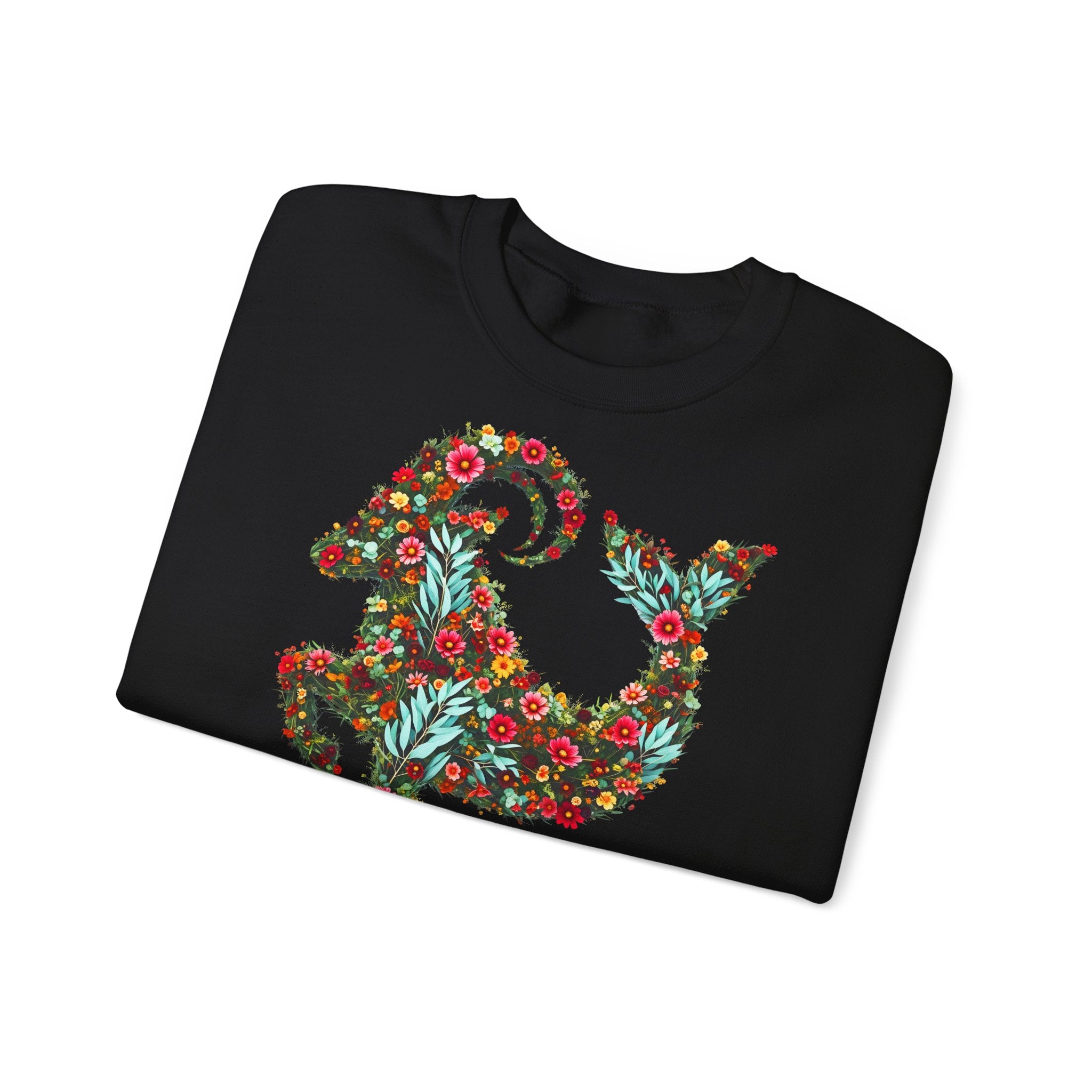 Steinbock: Frontprint, Unisex Sweatshirt, florales Sternzeichen, Zodiac Astrologie (Capricorn)