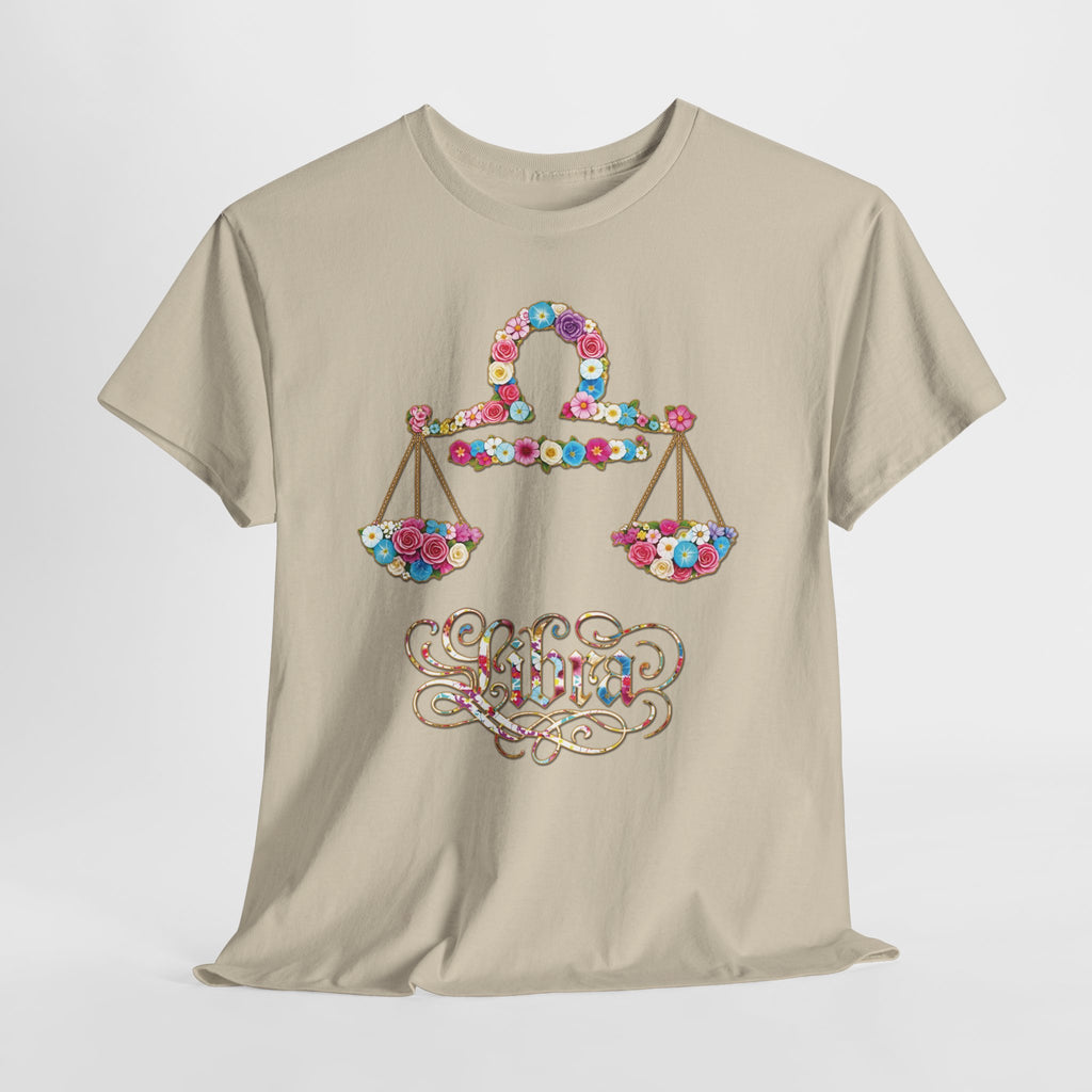 Libra Floral Zodiac Tee - Unisex Heavy Cotton Shirt, Astrology Gift, Horoscope T-Shirt, Birthday Present, Libra Season Apparel