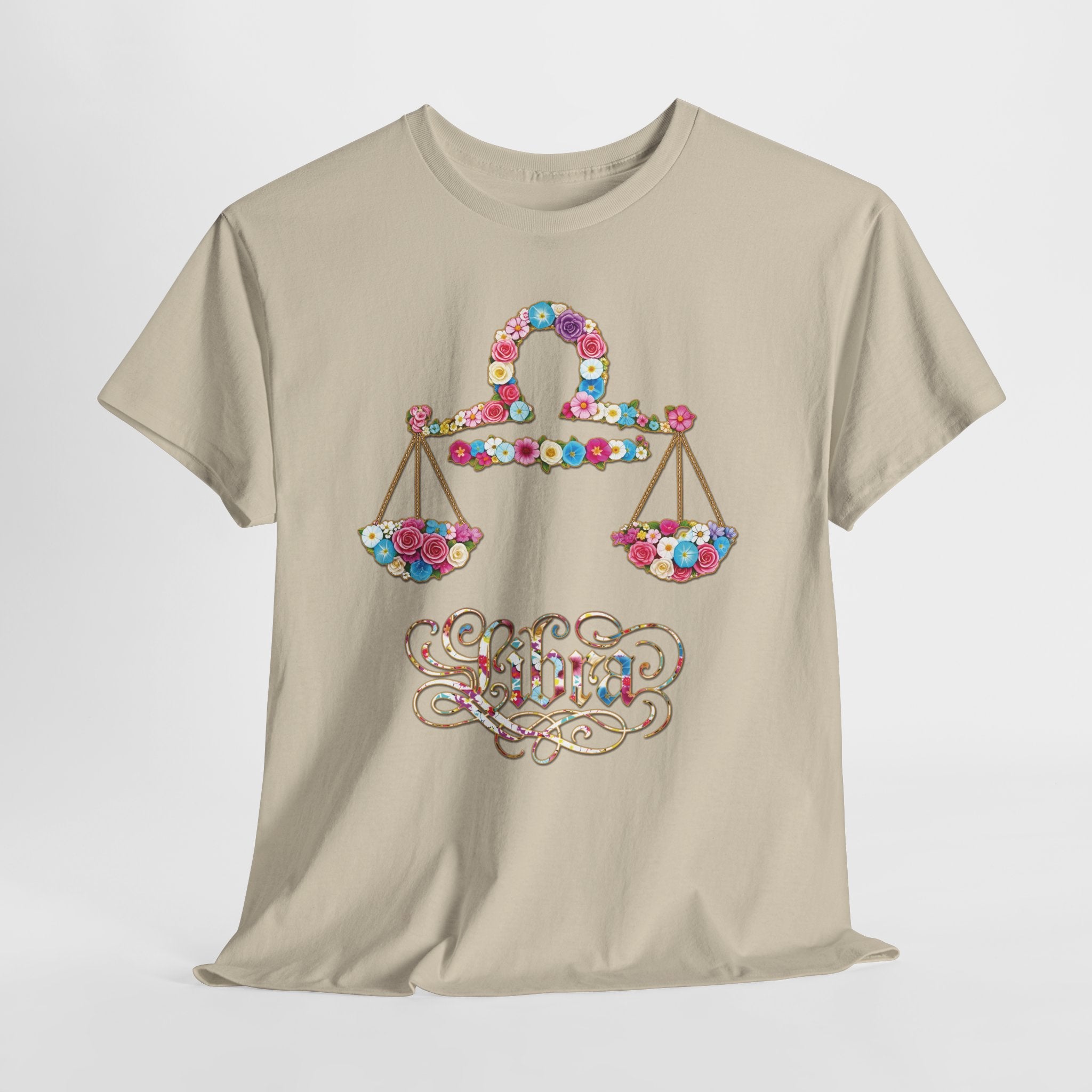 Libra Floral Zodiac Tee - Unisex Heavy Cotton Shirt, Astrology Gift, Horoscope T-Shirt, Birthday Present, Libra Season Apparel