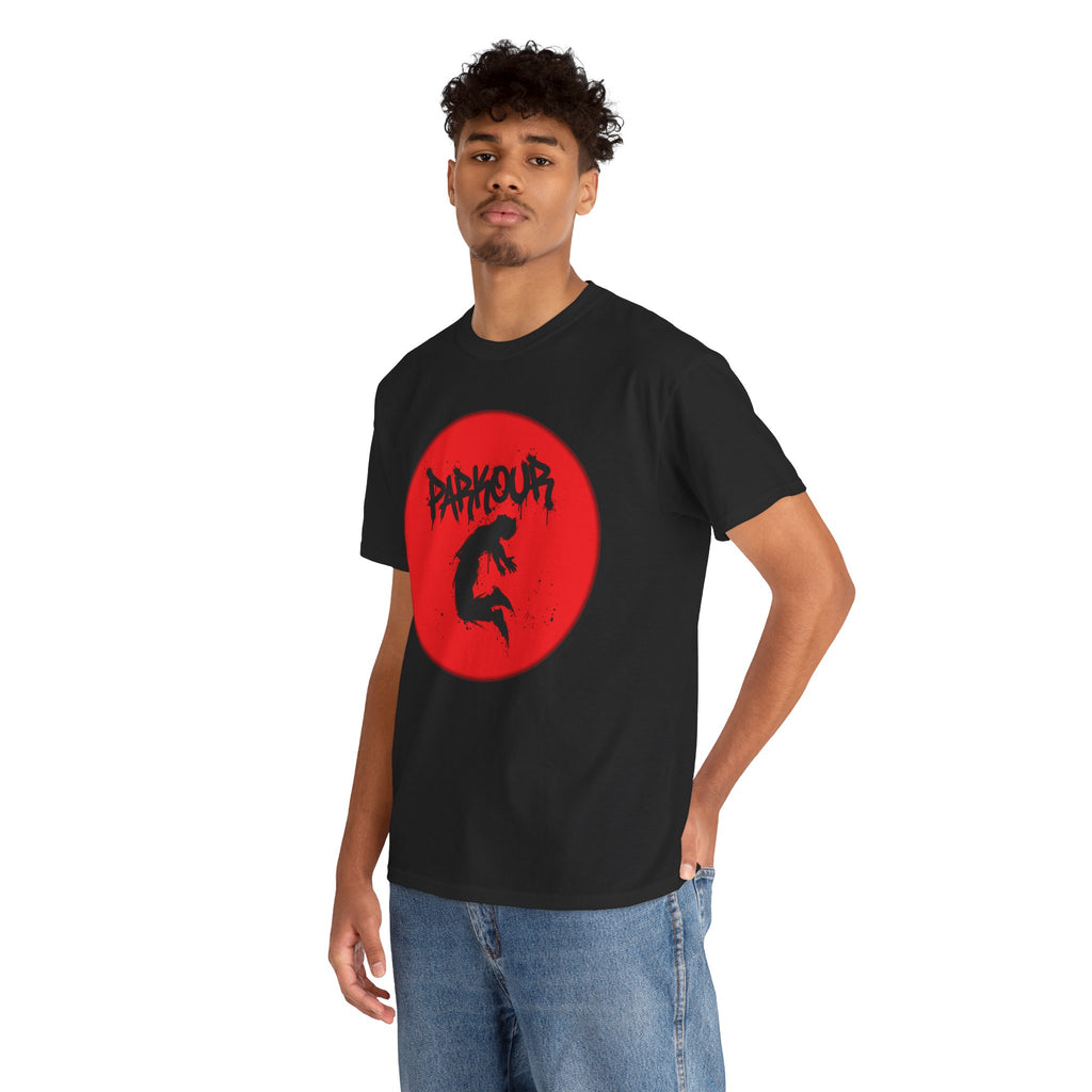 Parkour A: Frontprint, Unisex T-Shirt - Urban Stunt Silhouette Crewneck