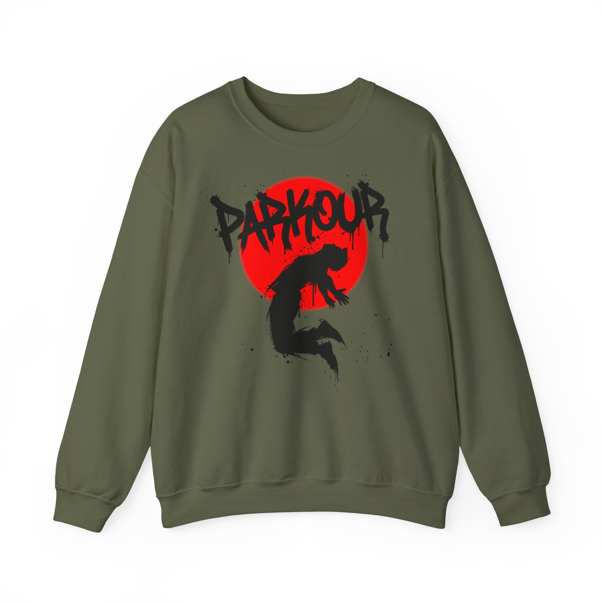 Parkour A: Frontprint, Unisex Sweatshirt - Urban Stunt Silhouette Crewneck