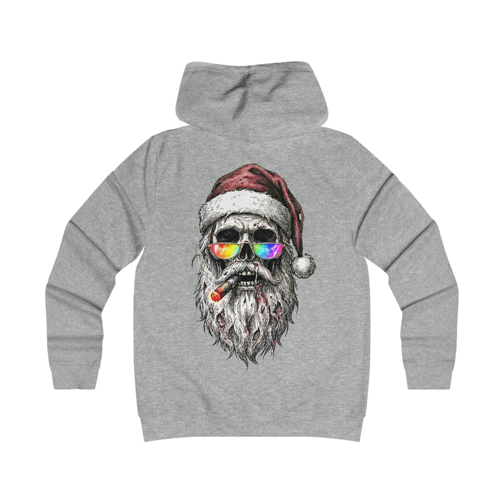 Dark-Santa: Backprint, Womens' Hoodie — Skull Edgy Christmas Santa Skull with Sunglasses & Cigar