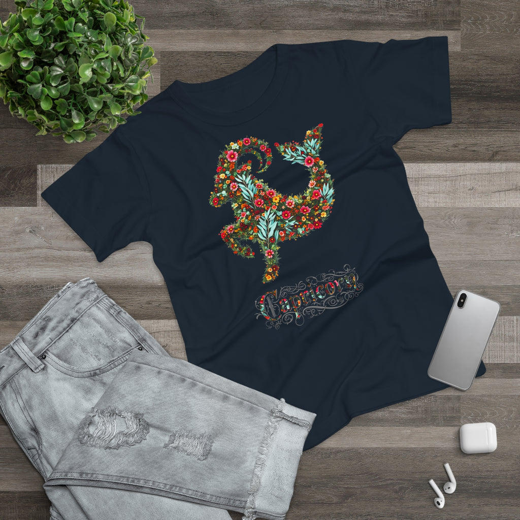 Steinbock: Frontprint, Womens' T-Shirt, florales Sternzeichen, Zodiac Astrologie (Capricorn)