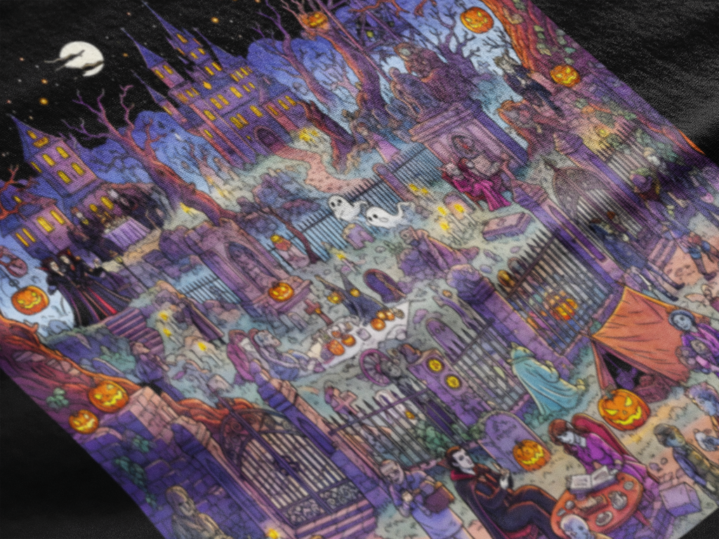 Wimmelbild Mystische Nacht: : Frontprint, Unisex T-Shirt