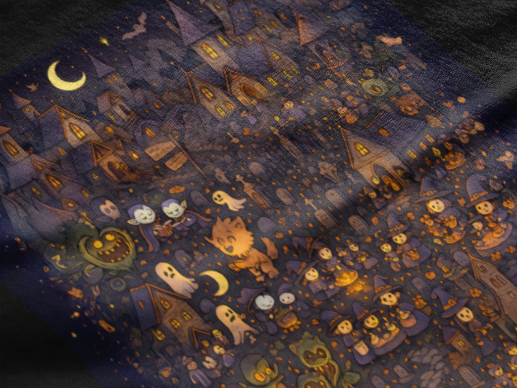 Wimmelbild Halloween: Frontprint, Unisex T-Shirt
