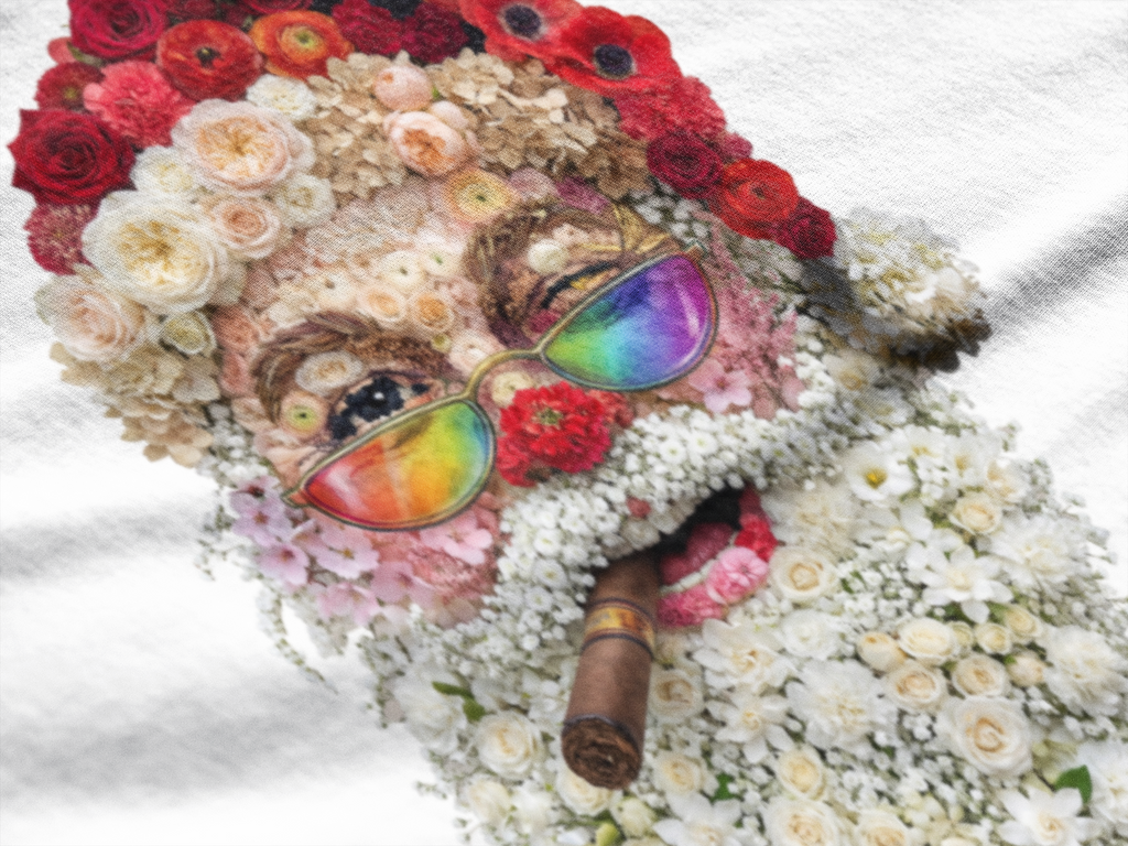 Blumen-Santa: Backprint, Womens' Hoodie,  Retro Rainbow Sunglasses Christmas Floral