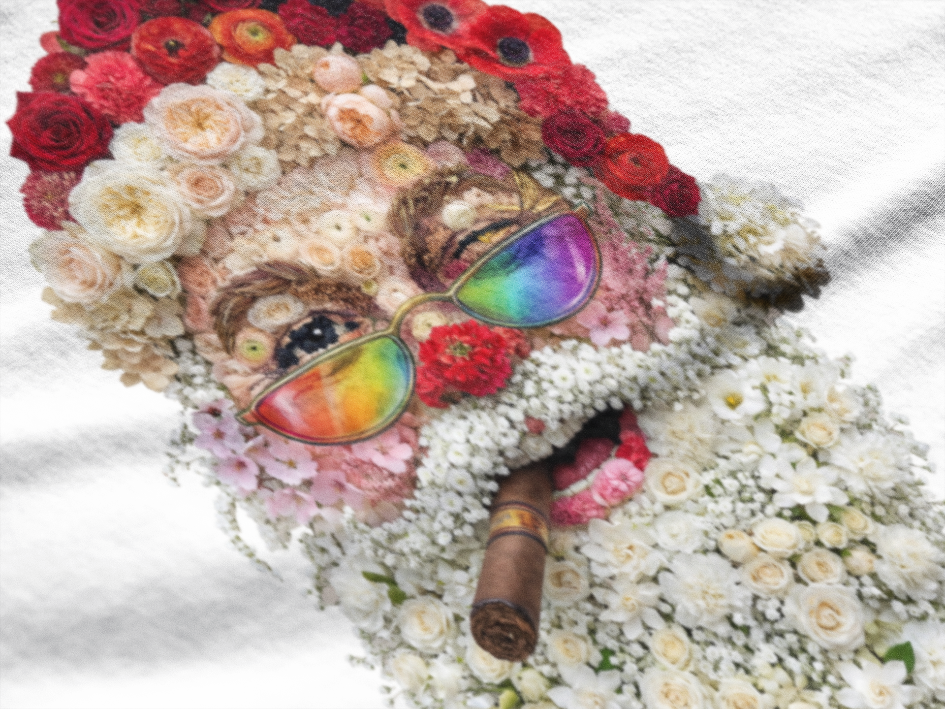 Blumen-Santa: Backprint, Womens' Hoodie,  Retro Rainbow Sunglasses Christmas Floral